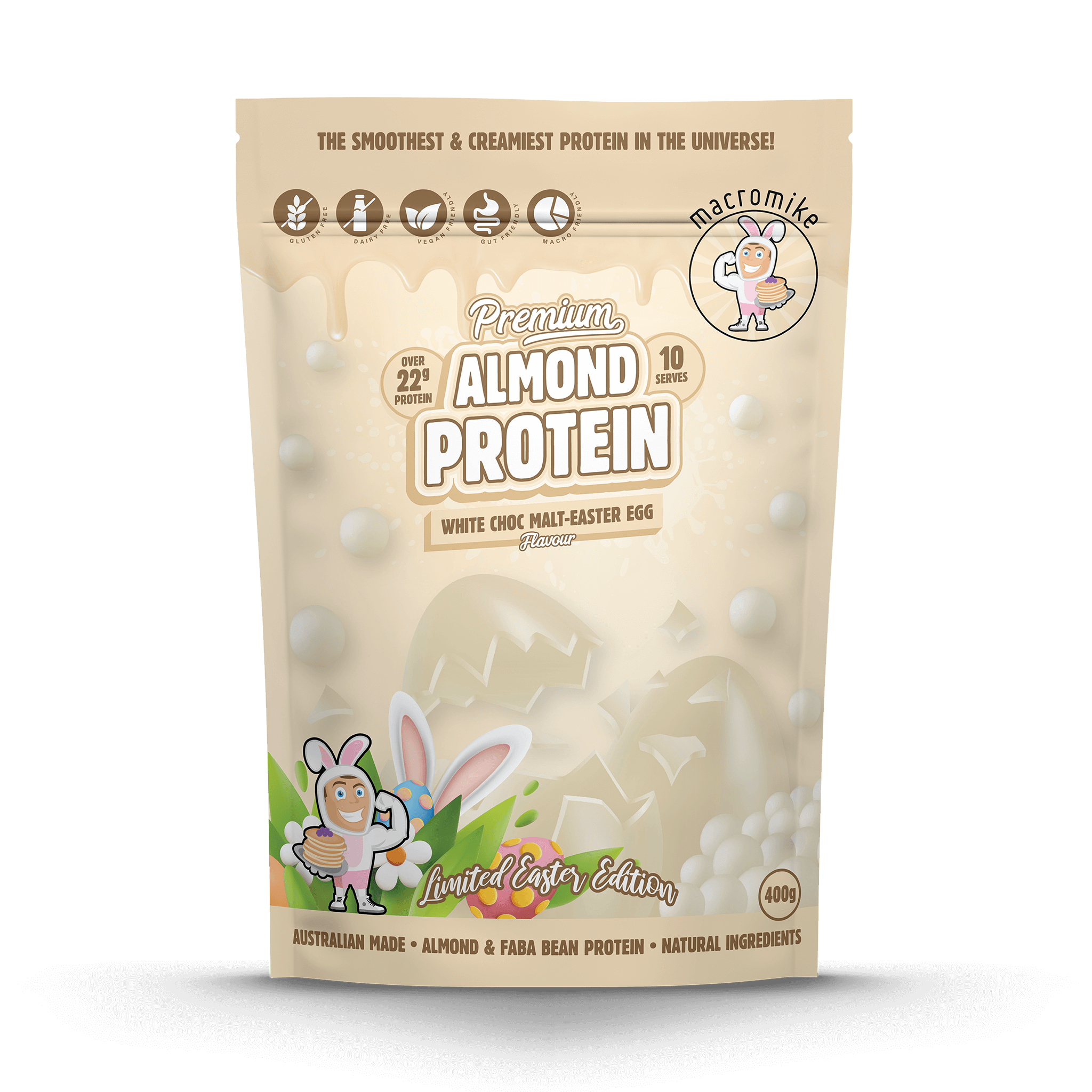White Choc Malt-Easter Egg Premium Almond Protein (400g Bag)