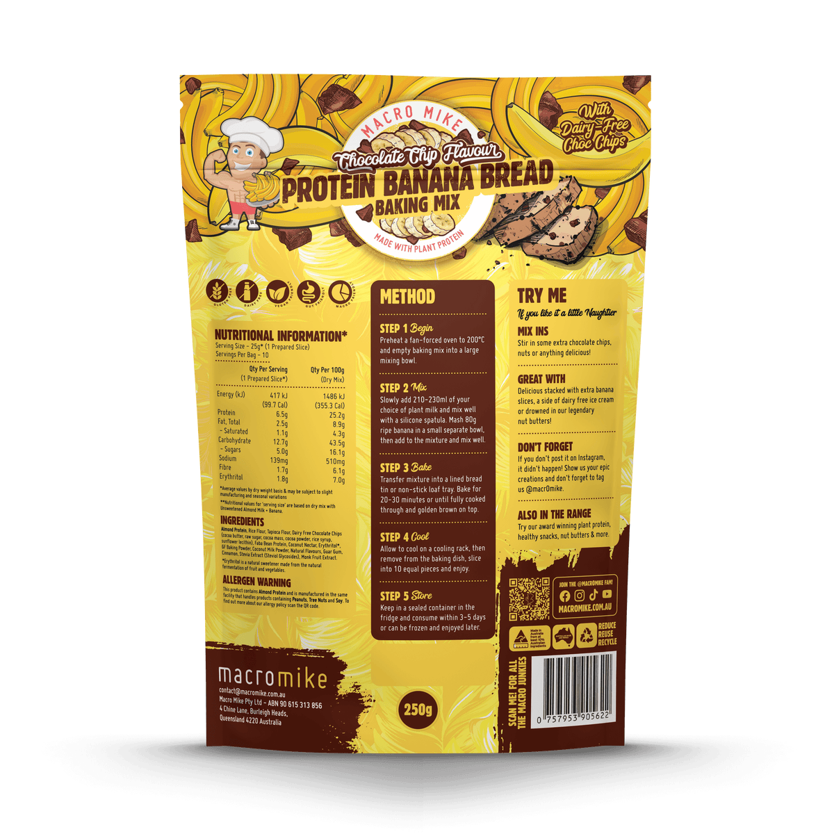 Choc Chip Protein Banana Bread Baking Mix (250g) Macro Mike