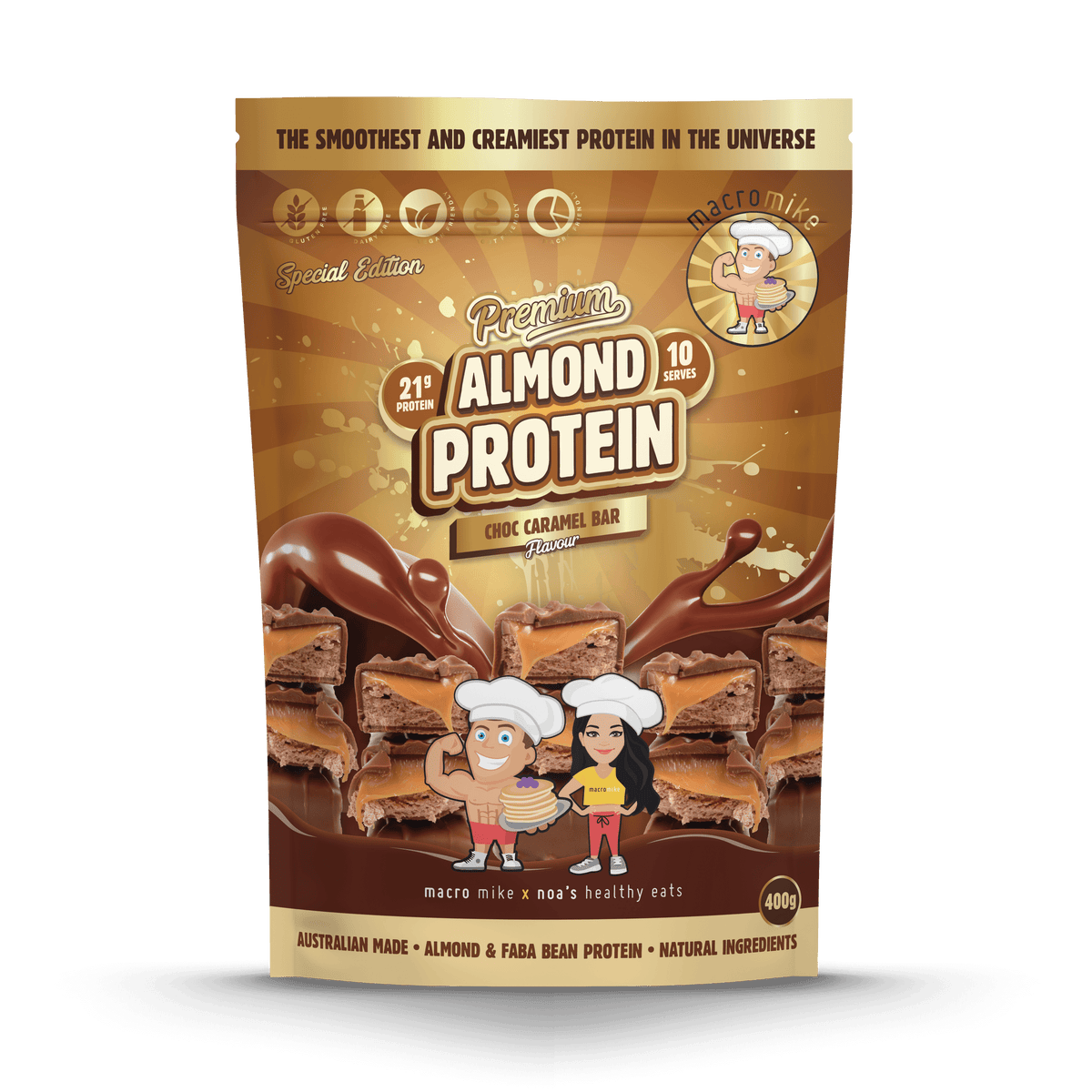 Choc Caramel Bar Almond Plant Based Protein (400g Bag) Macro Mike