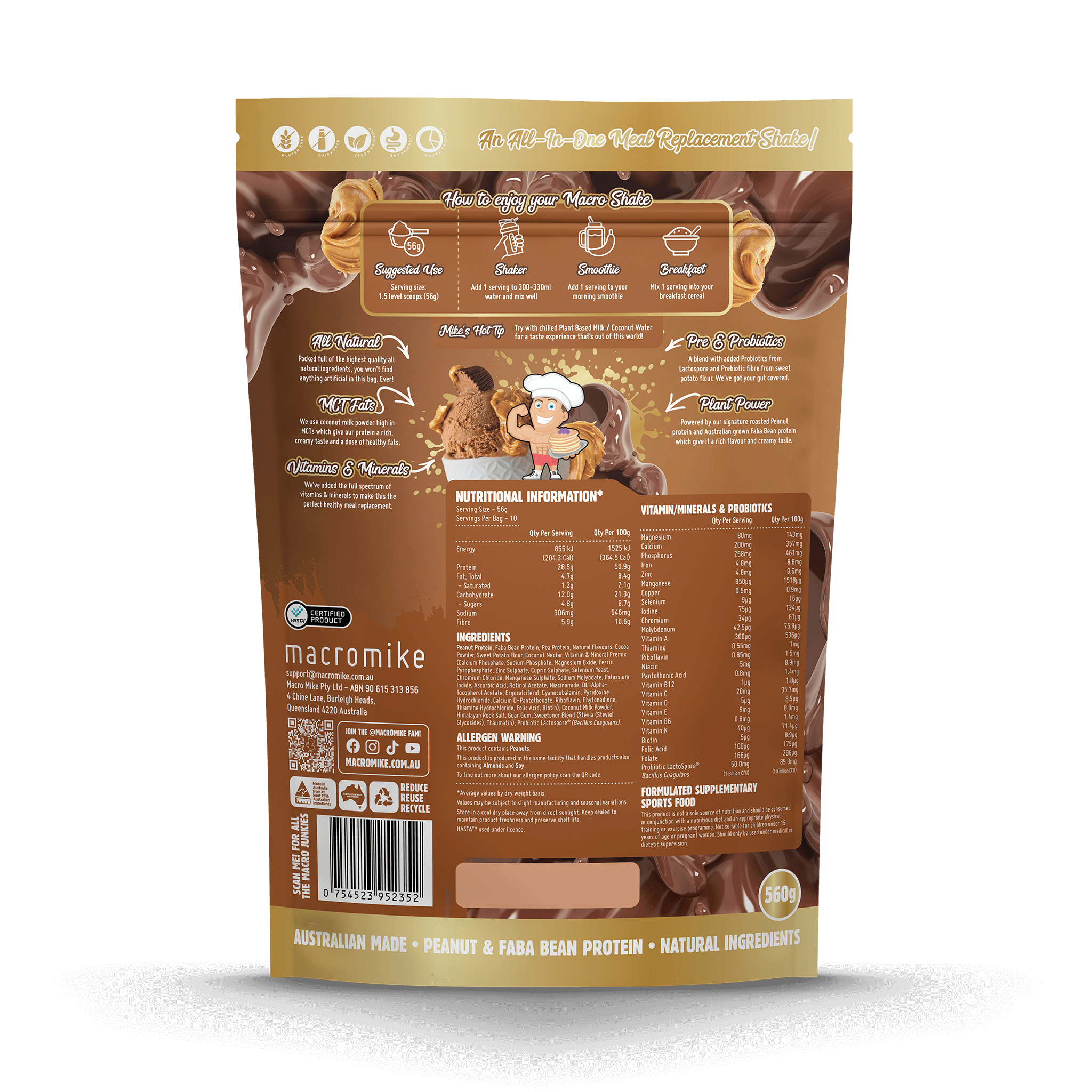 Choc Peanut Swirl Macro Shake Meal Replacement (560g Bag)