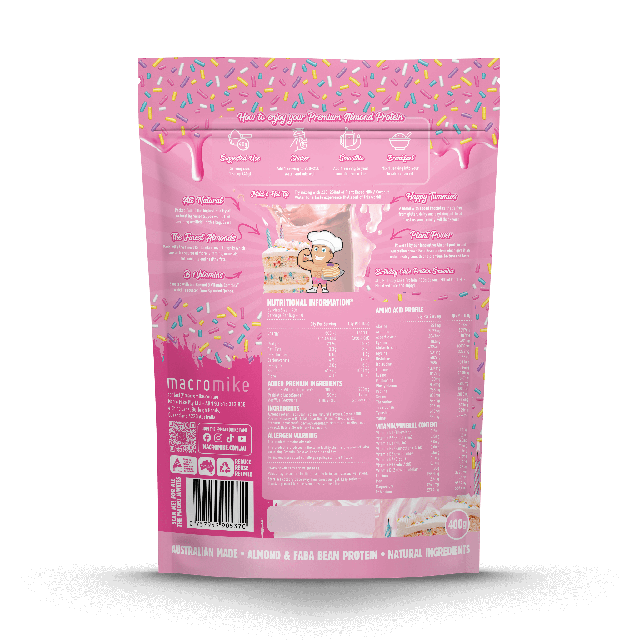 Birthday Cake Premium Almond Protein (400g Bag)