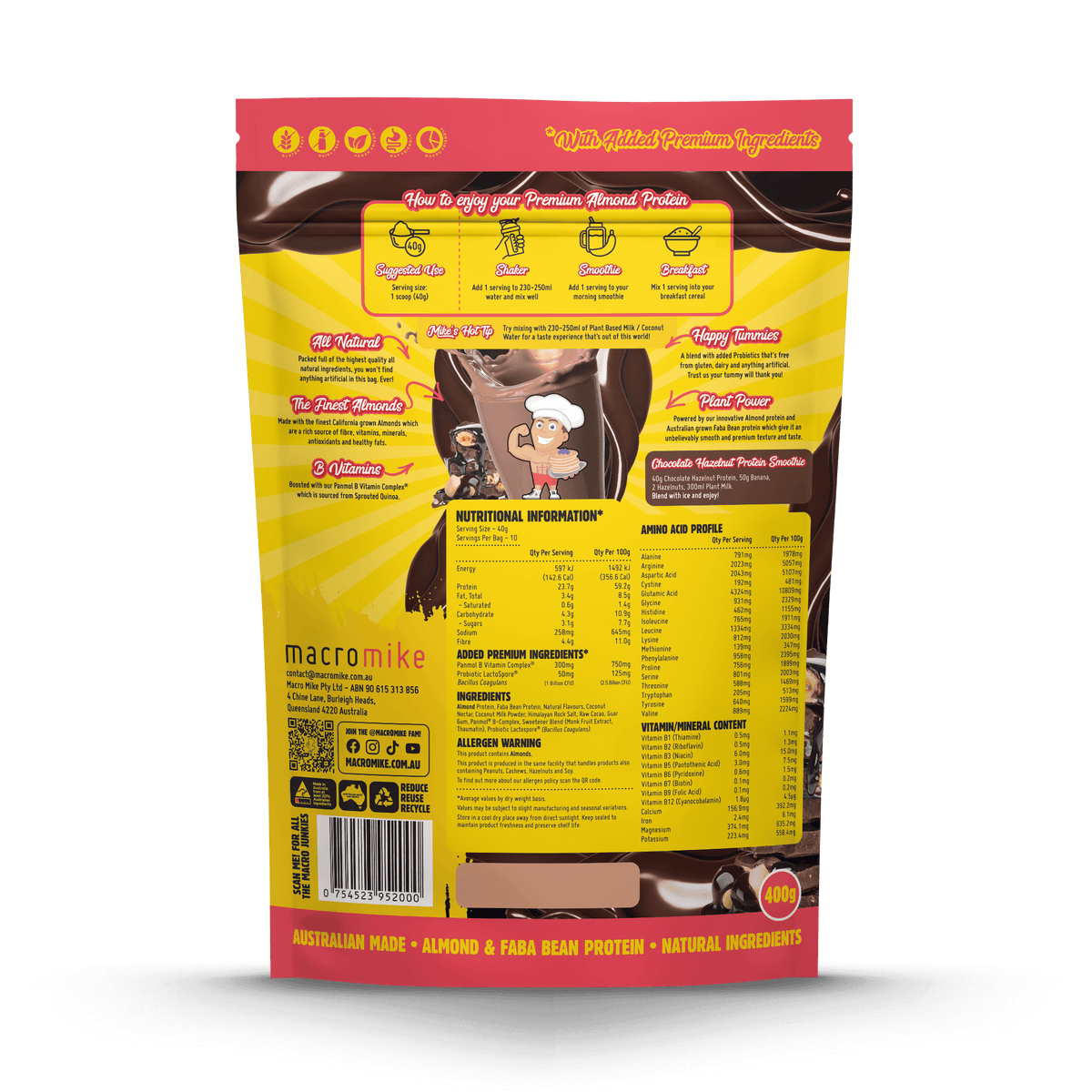Chocolate Hazelnut Premium Almond Plant Based Protein (400g Bag