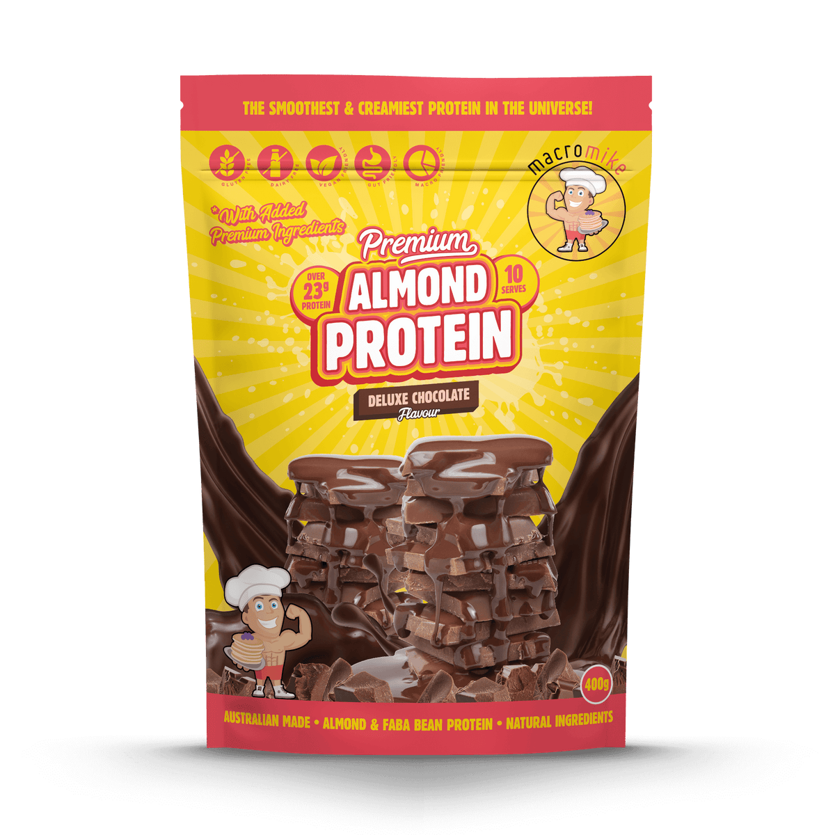 Deluxe Chocolate Premium Almond Plant Based Protein (400g Bag) Macro Mike