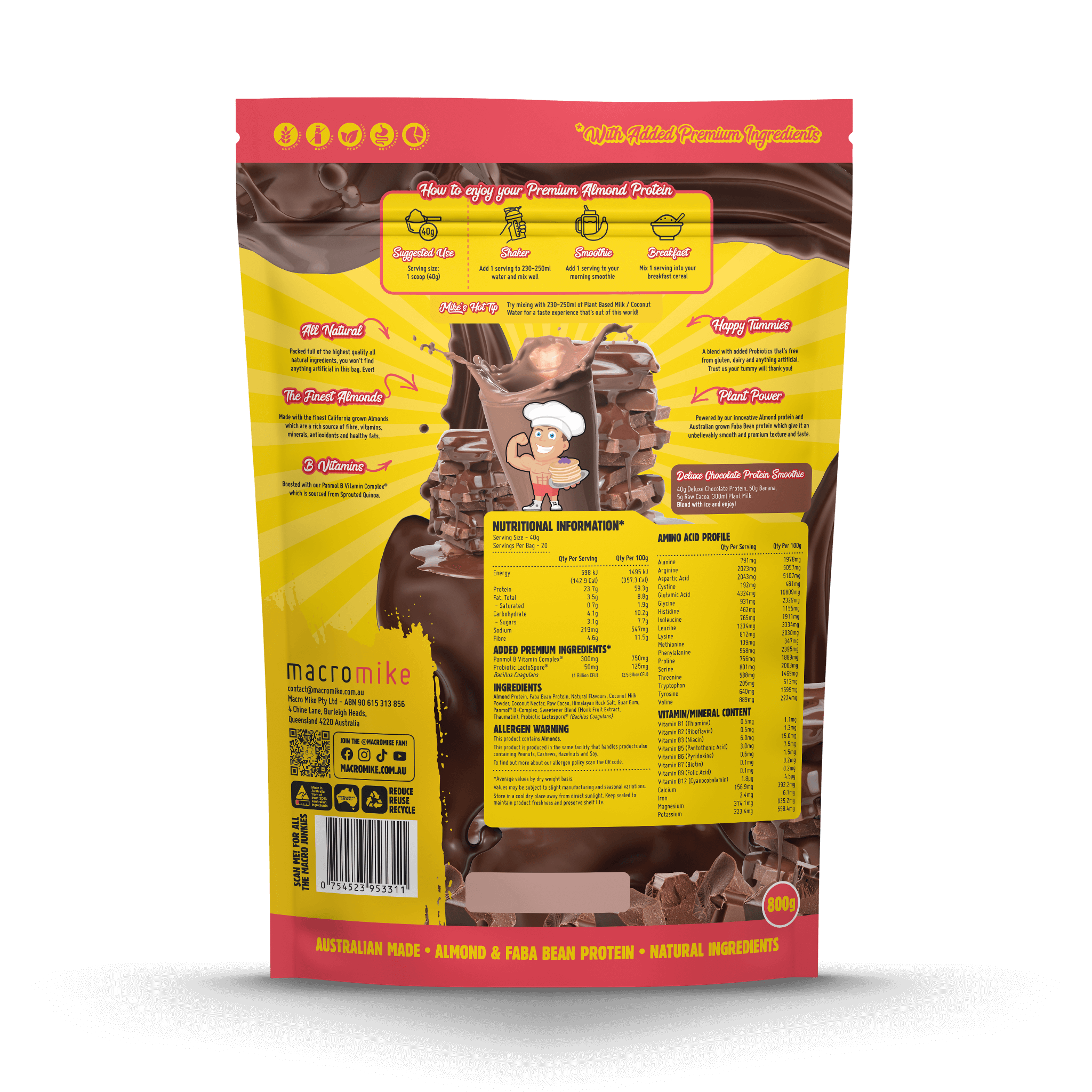 Deluxe Chocolate Premium Almond Protein (800g Bag)