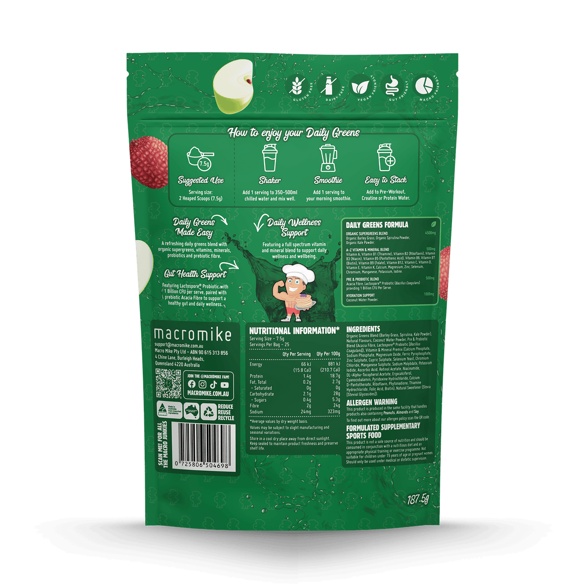 Apple Lychee Splash Daily Super Greens (187.5g Bag) – New Range