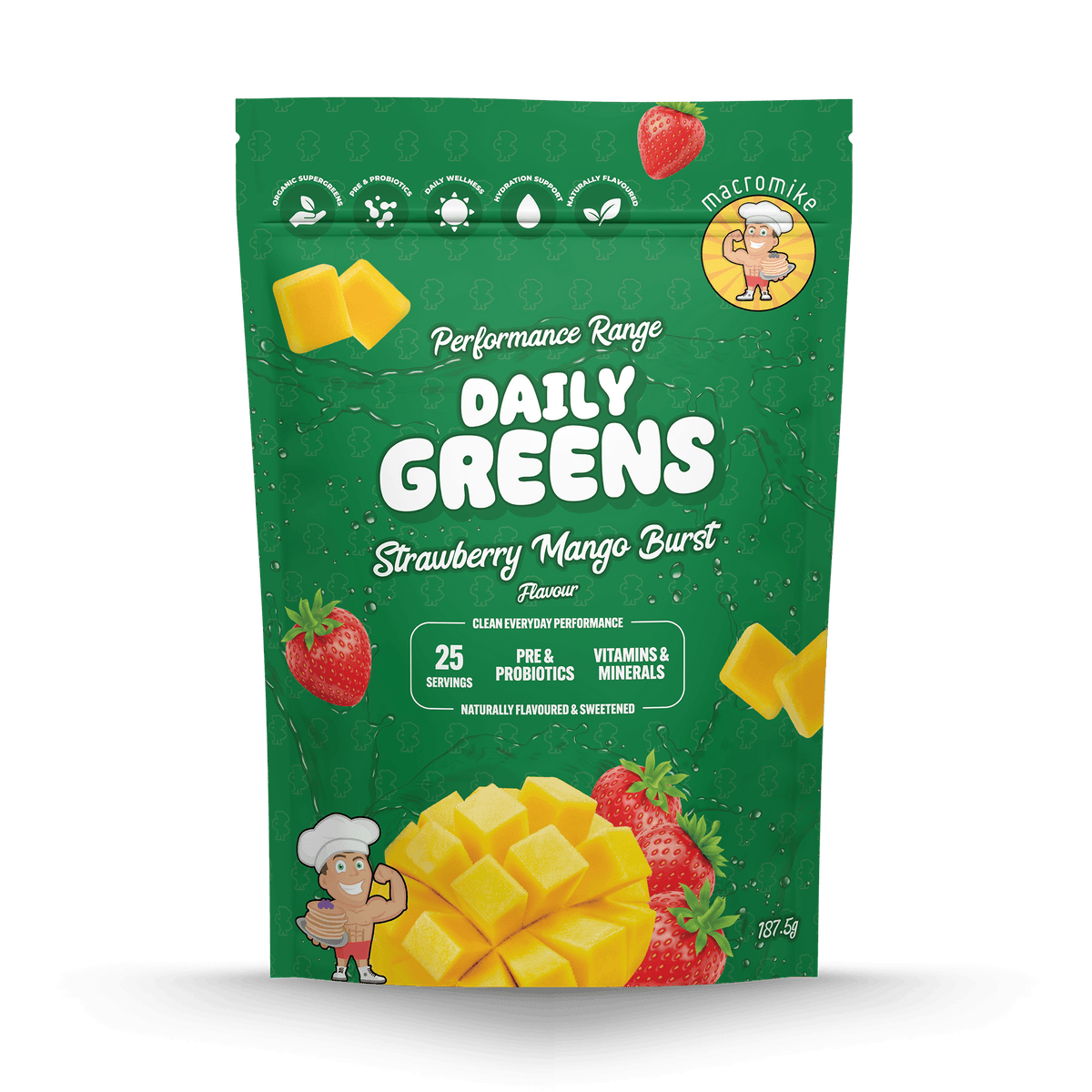 Strawberry Mango Burst Daily Super Greens (187.5g Bag) – New Range