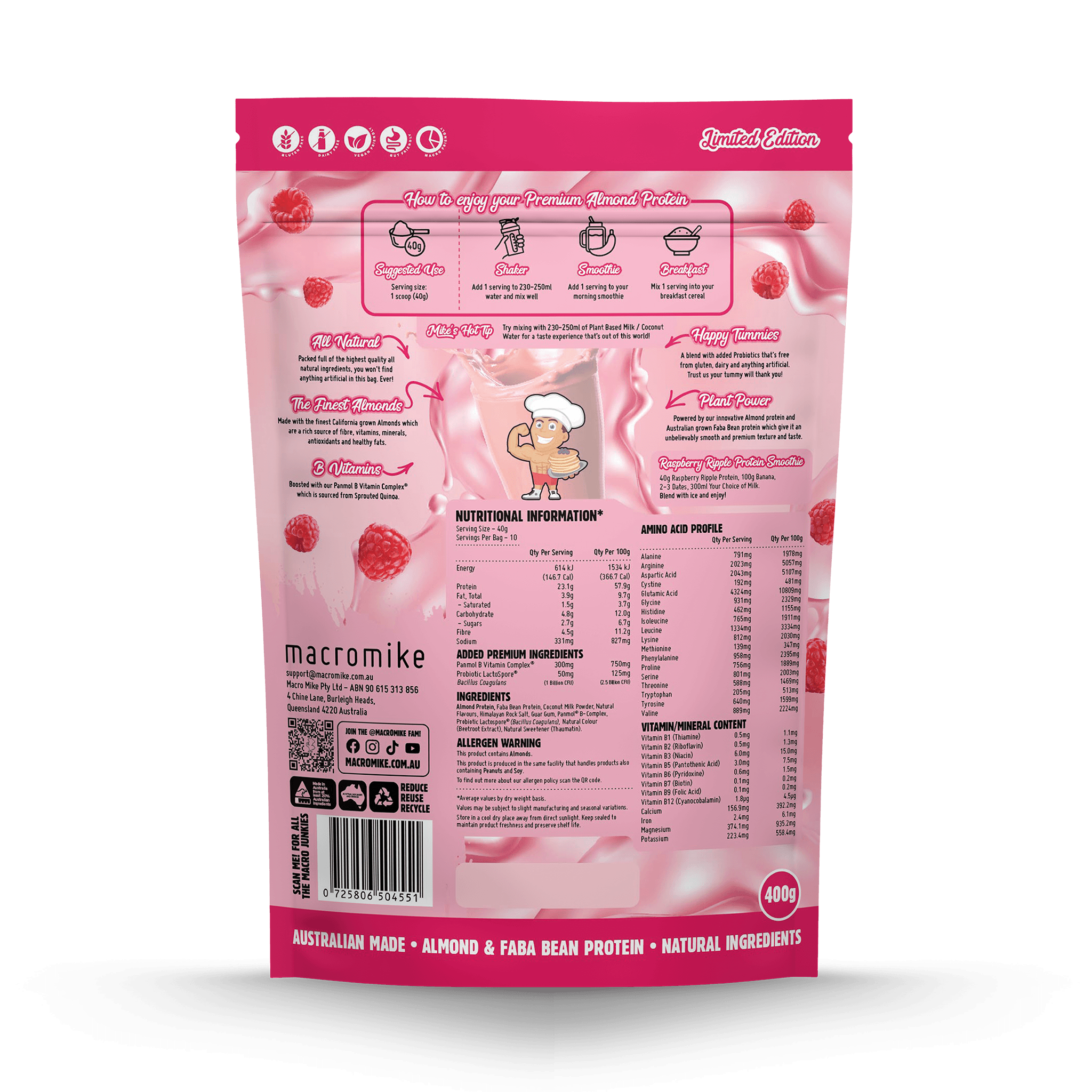 Raspberry Ripple Premium Almond Protein (400g Bag)