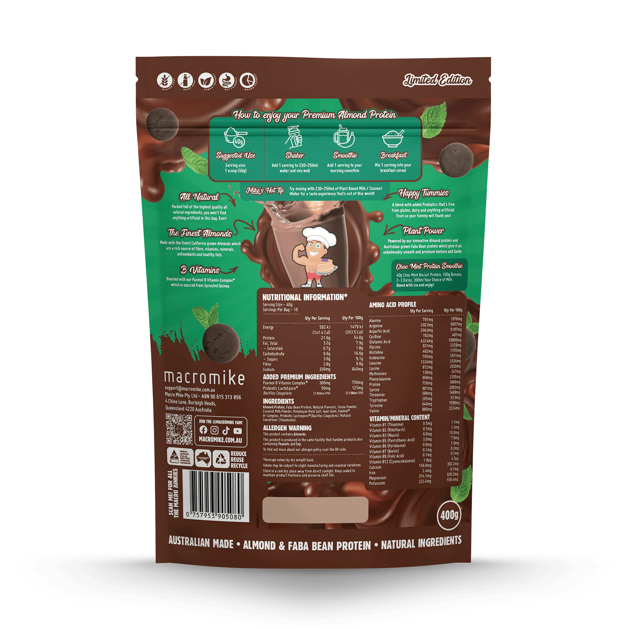 Choc Mint Biscuit Premium Almond Protein (400g Bag)