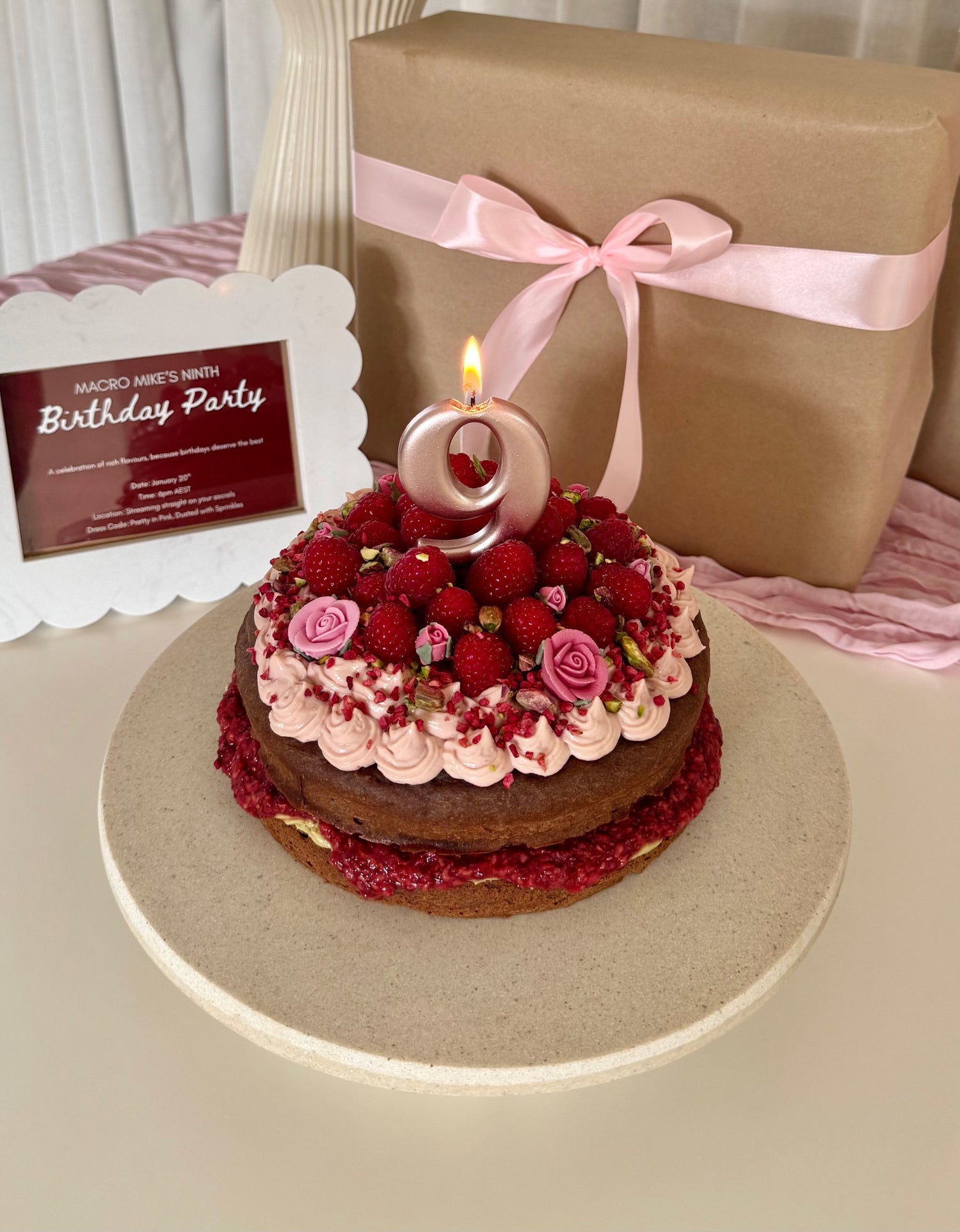 Pistachio Choc Raspberry Birthday Cake