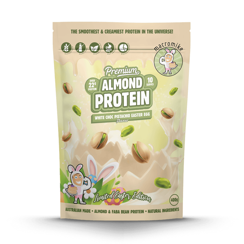 White Choc Pistachio Easter Egg Premium Almond Protein (400g Bag)