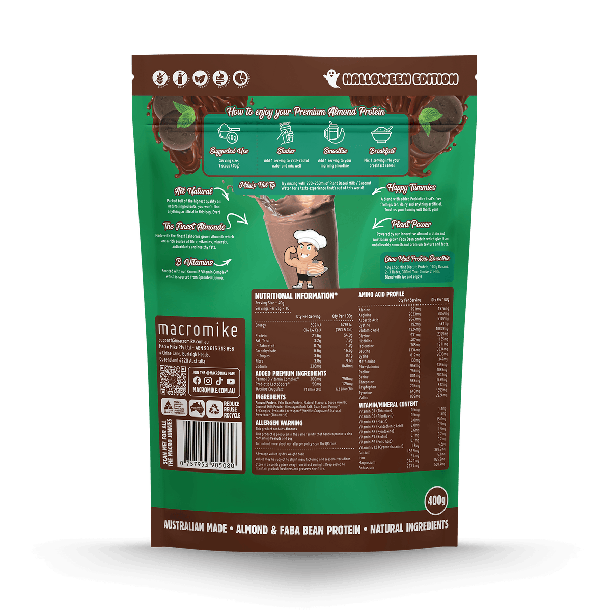 Spooky Choc Mint Biscuit Premium Almond Protein (400g Bag)