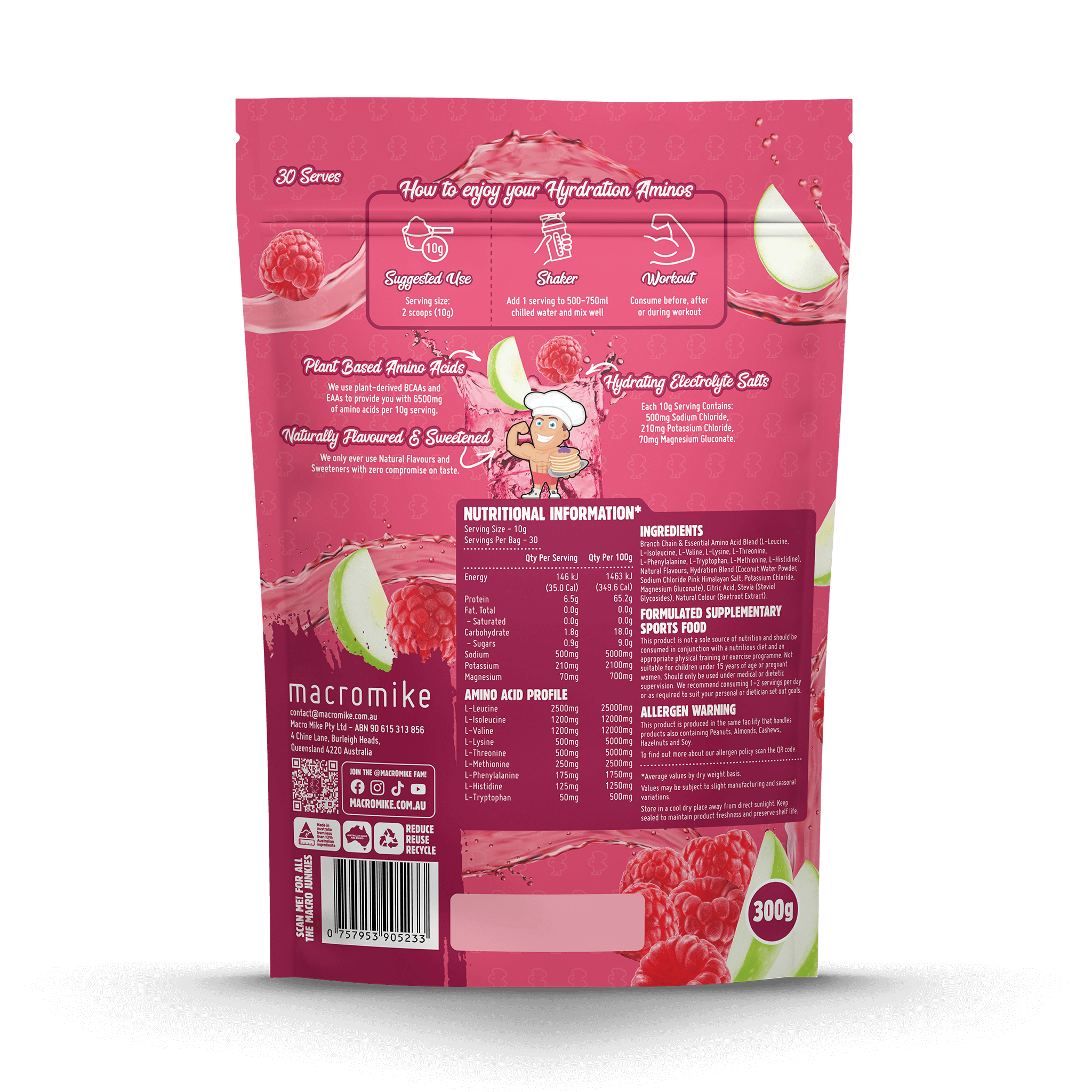 Apple Raspberry Crush Hydration Aminos (300g Bag)