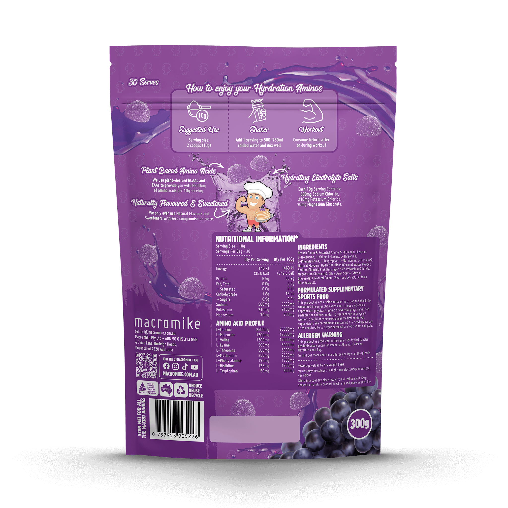 Sour Grape Candy Hydration Aminos (300g Bag)