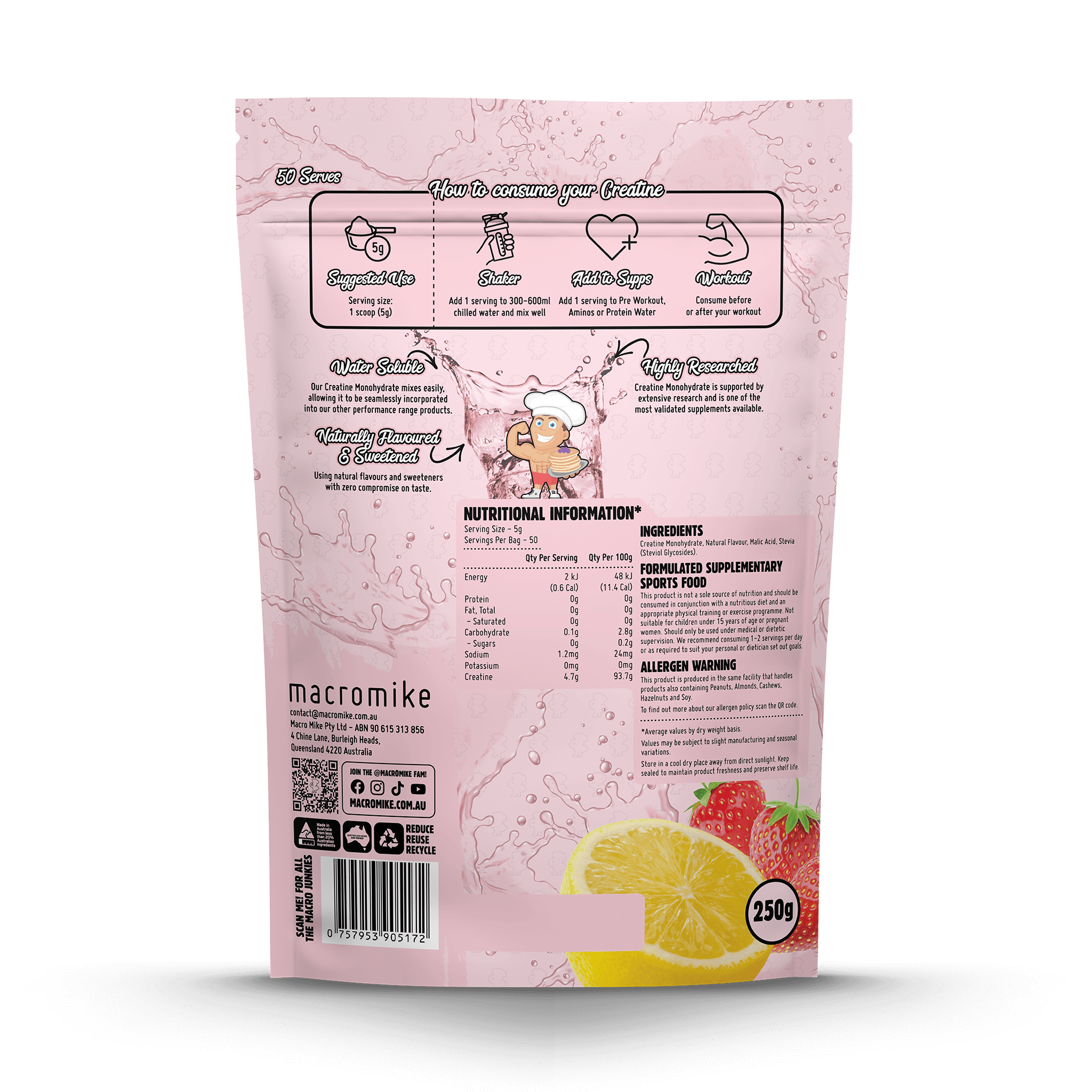 Strawberry Lemonade Creatine Monohydrate (250g Bag)