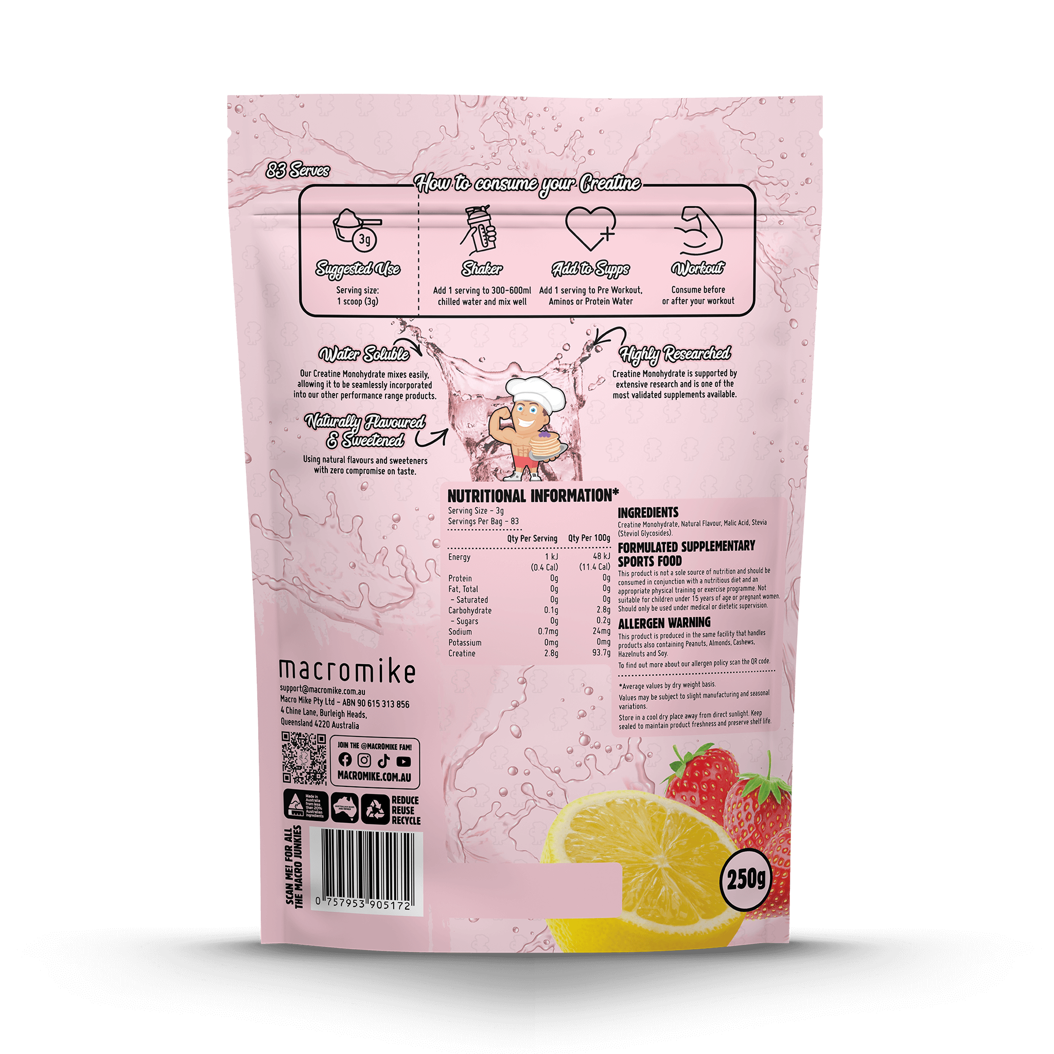 Strawberry Lemonade Creatine Monohydrate (250g Bag)