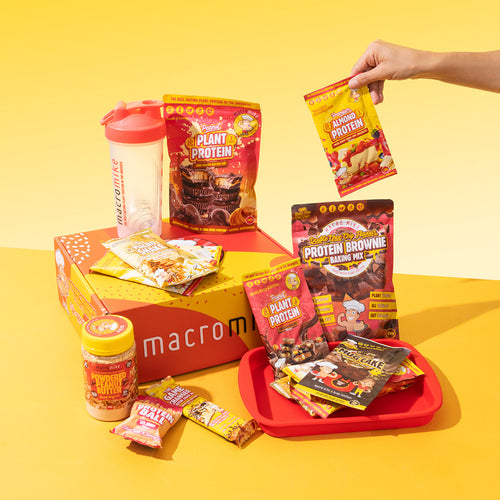 Macro Mike protein snack packaging on a yellow background