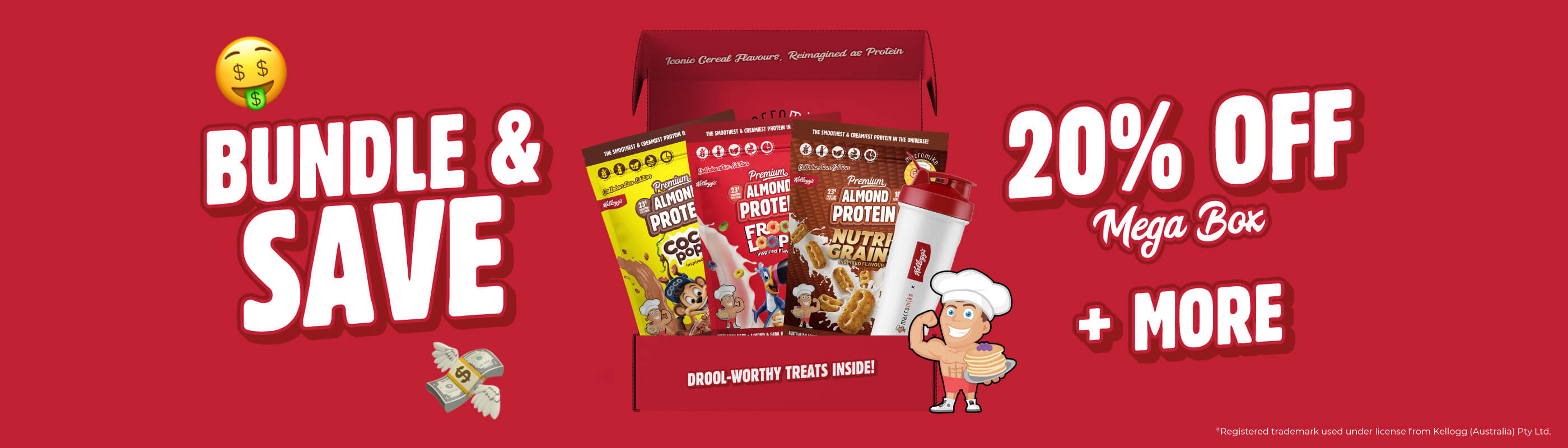 Macro Mike x Kellogg's collab banner featuring the Mega Box