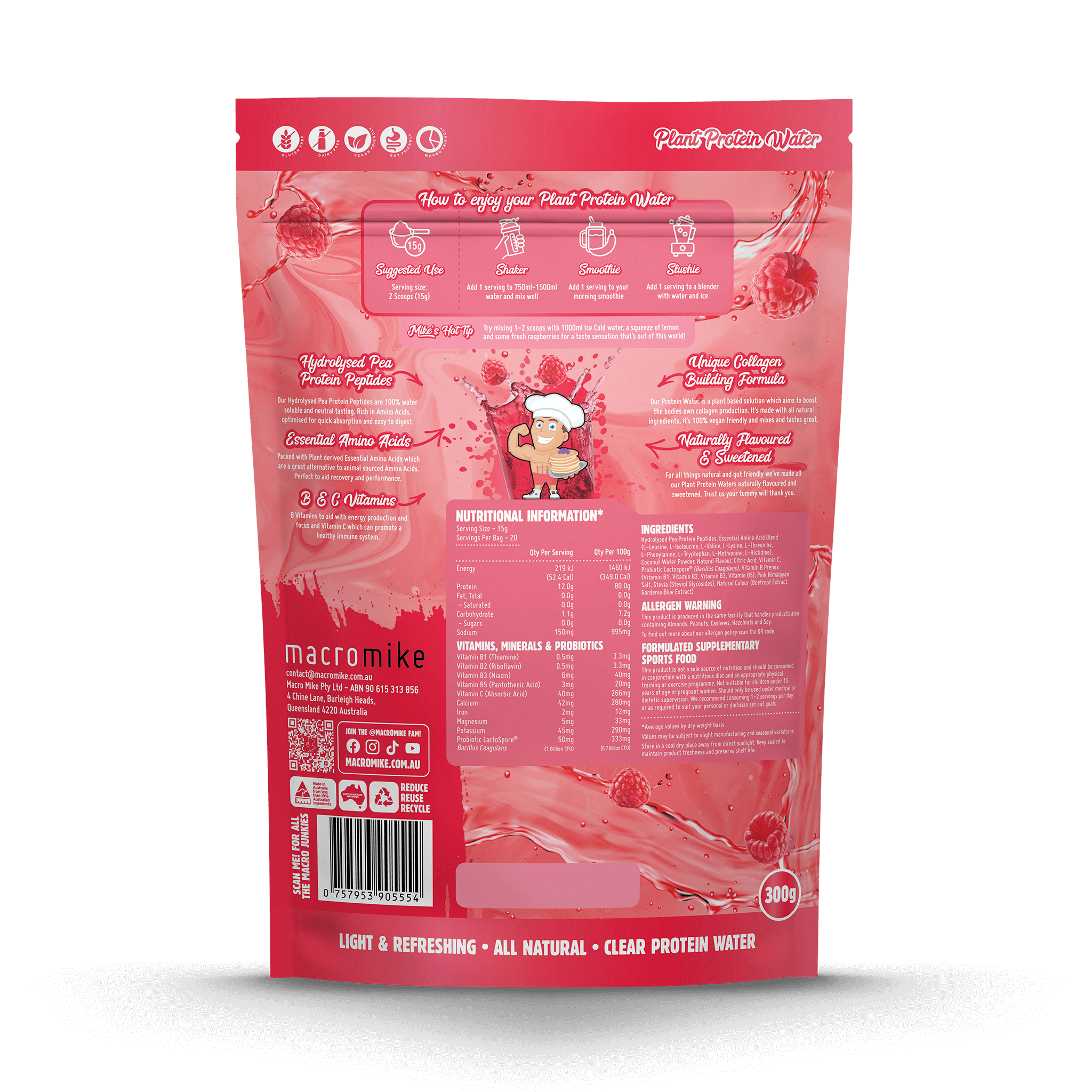 Red Raspberry Plant Protein Water (300g Bag)