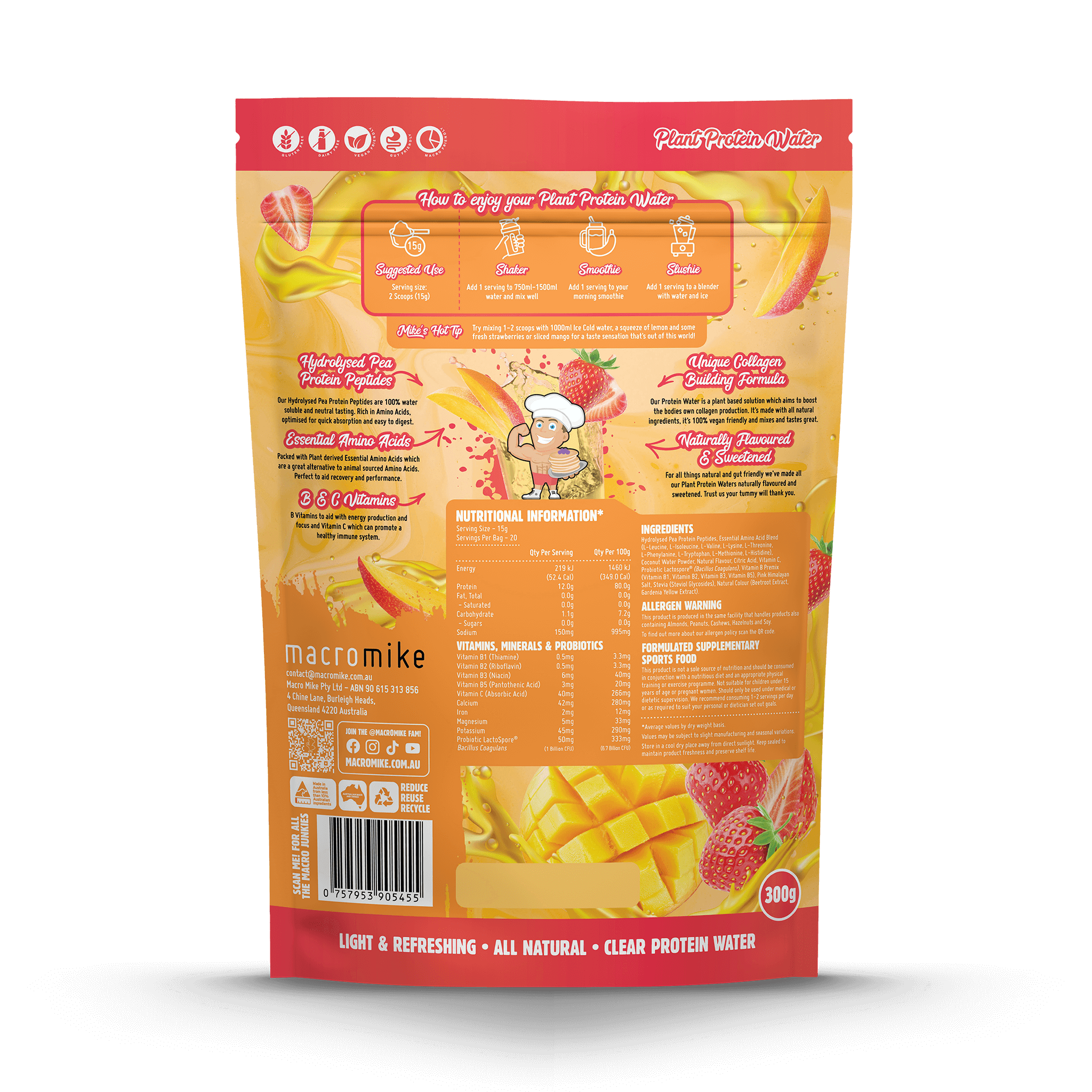 Strawberry Mango Plant Protein Water (300g Bag)