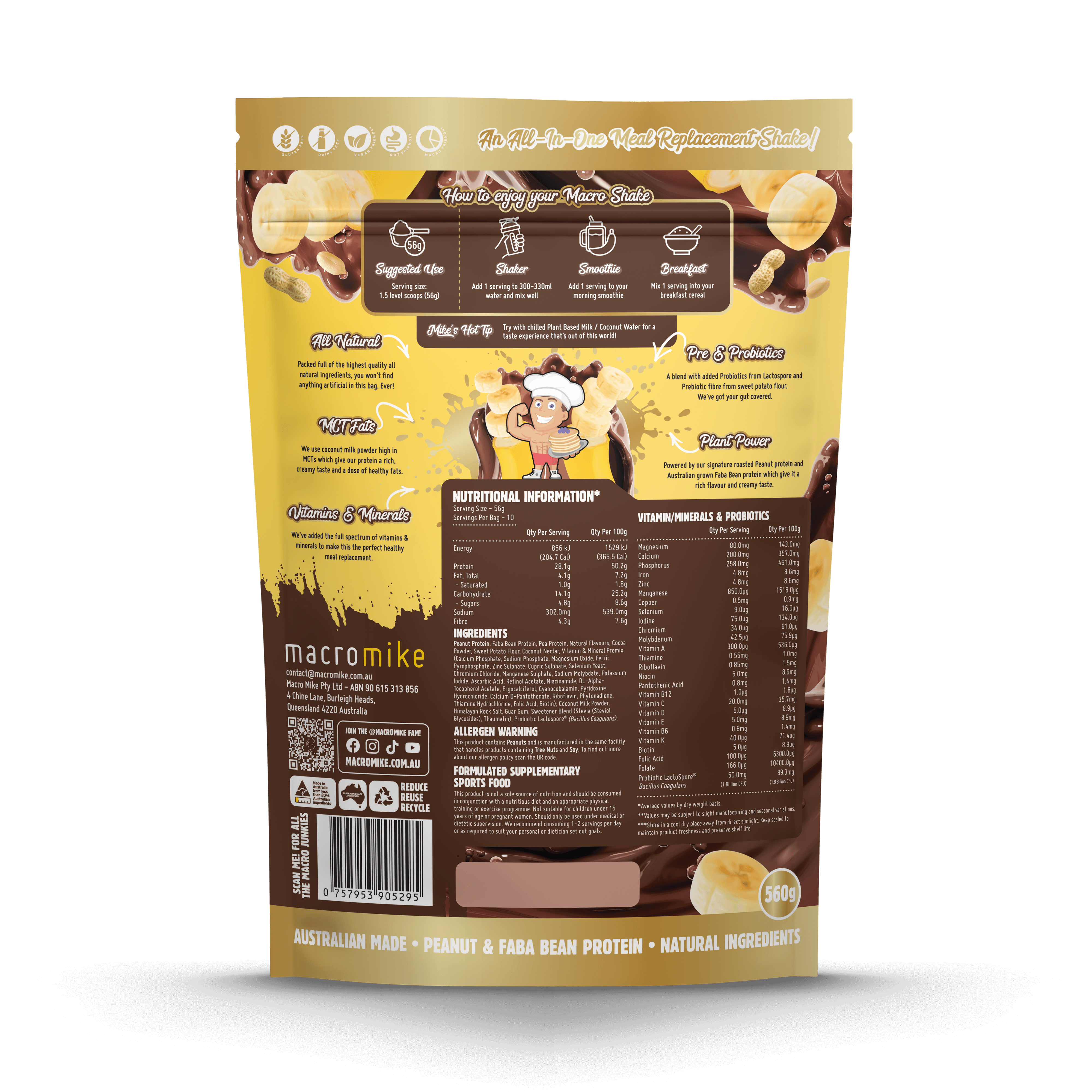 PB Chocolate Banana Macro Shake Meal Replacement (560g Bag)