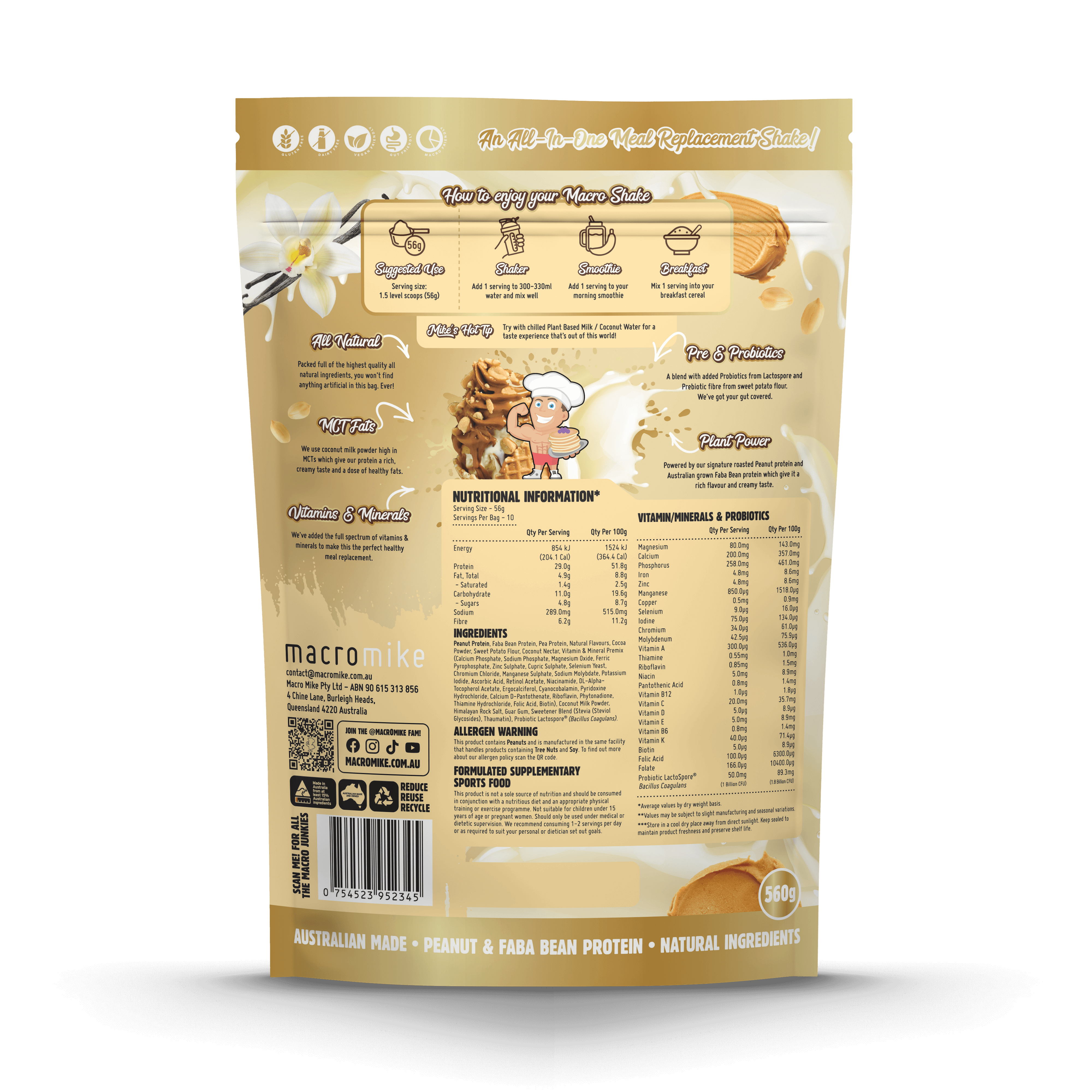 PB Vanilla Ice Cream Macro Shake Meal Replacement (560g Bag)