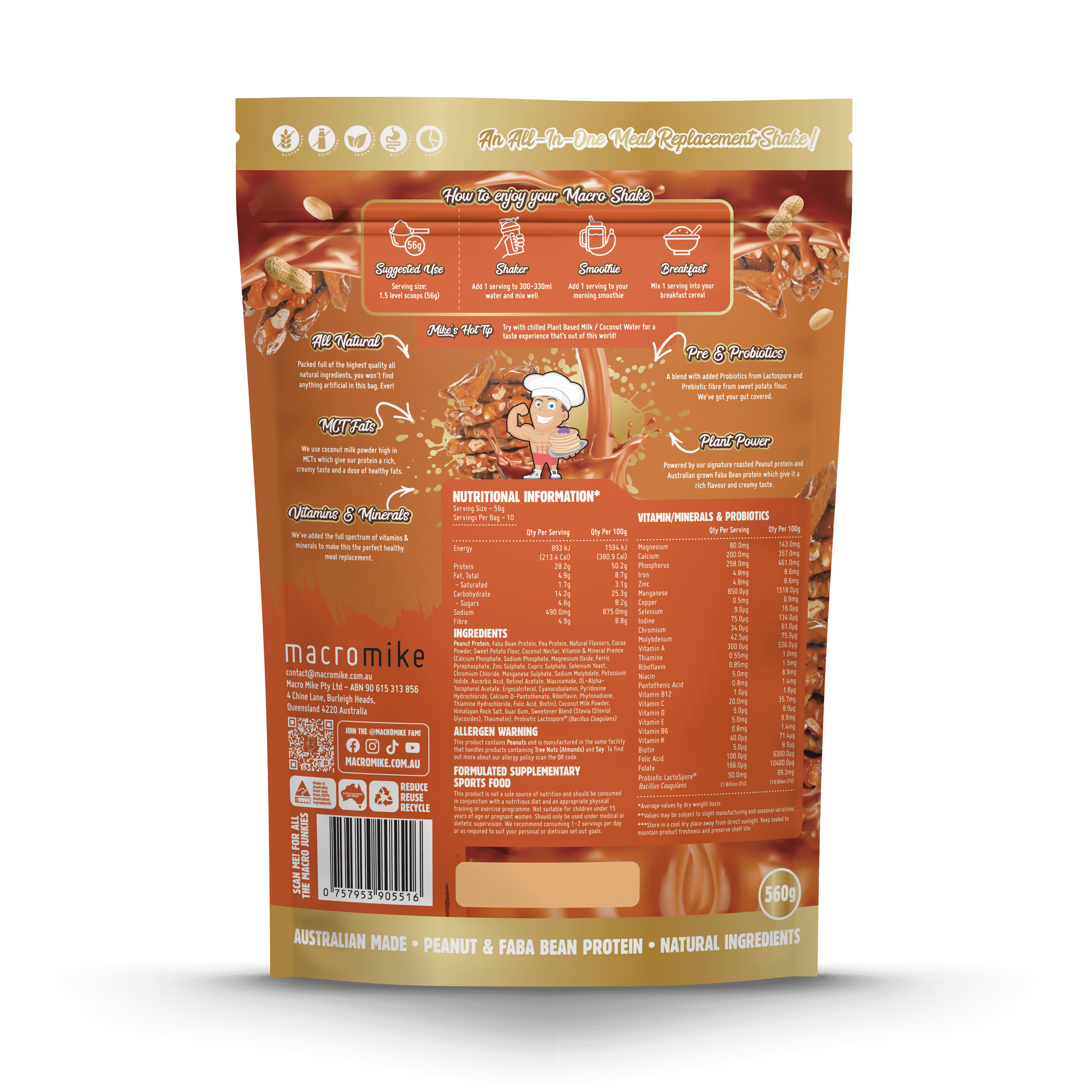 Salted Caramel Peanut Brittle Macro Shake Meal Replacement (560g Bag)