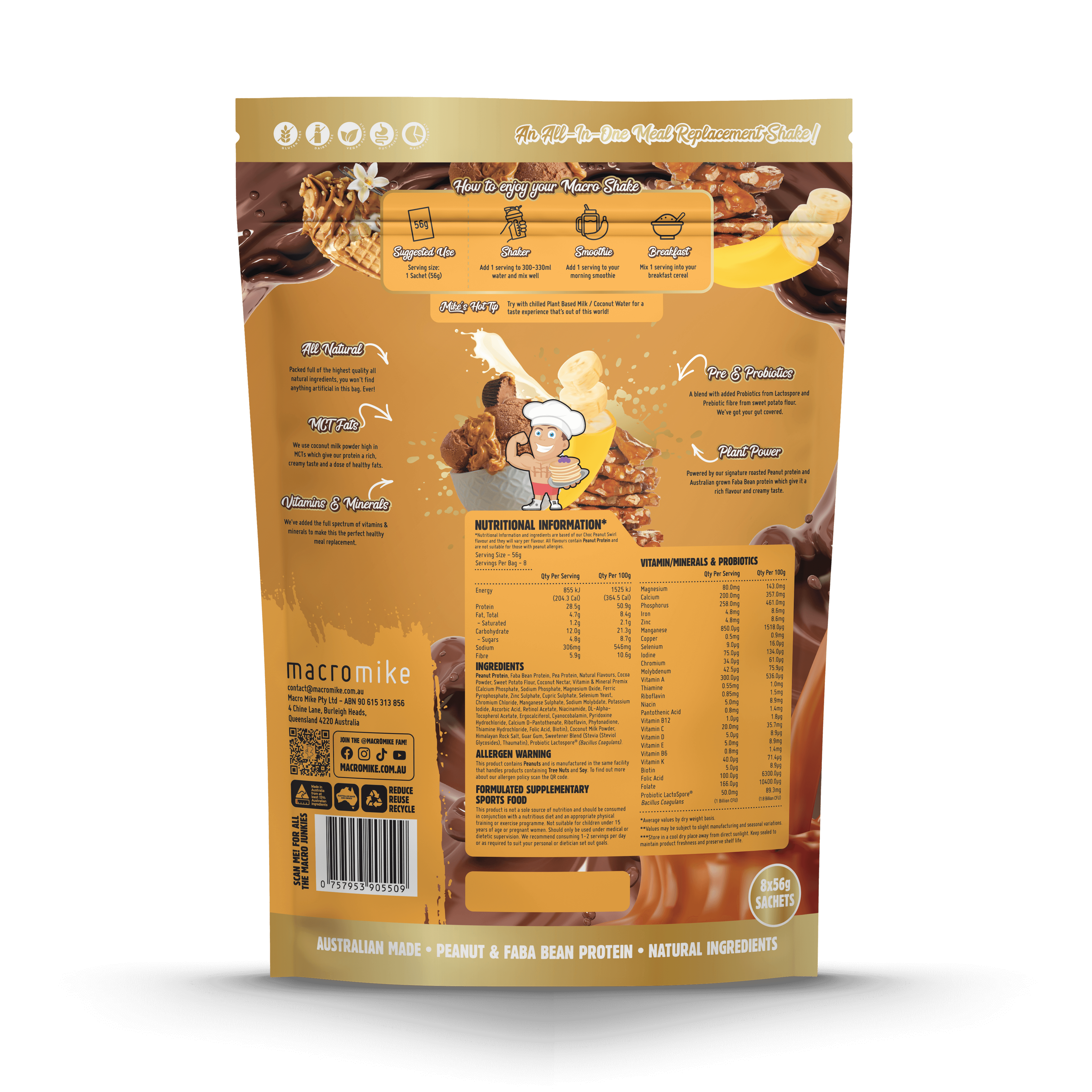 Macro Shake Meal Replacement Sample Pack - 8 x 56g Sachets