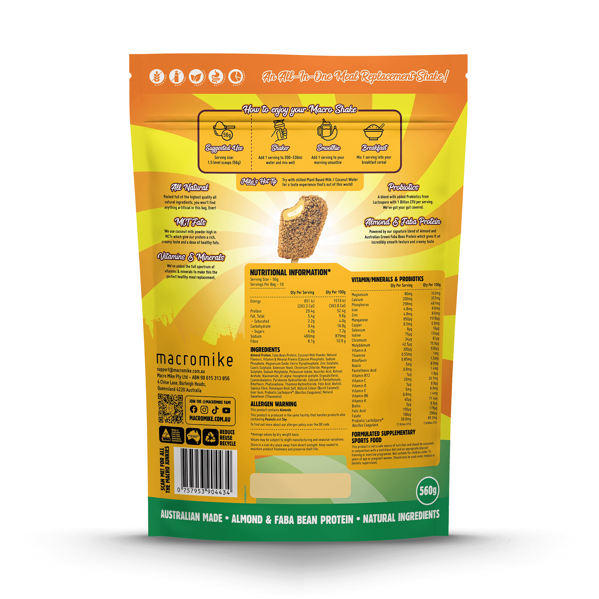 Macro Mike x Golden Gaytime Almond Macro Shake Meal Replacement (560g Bag)