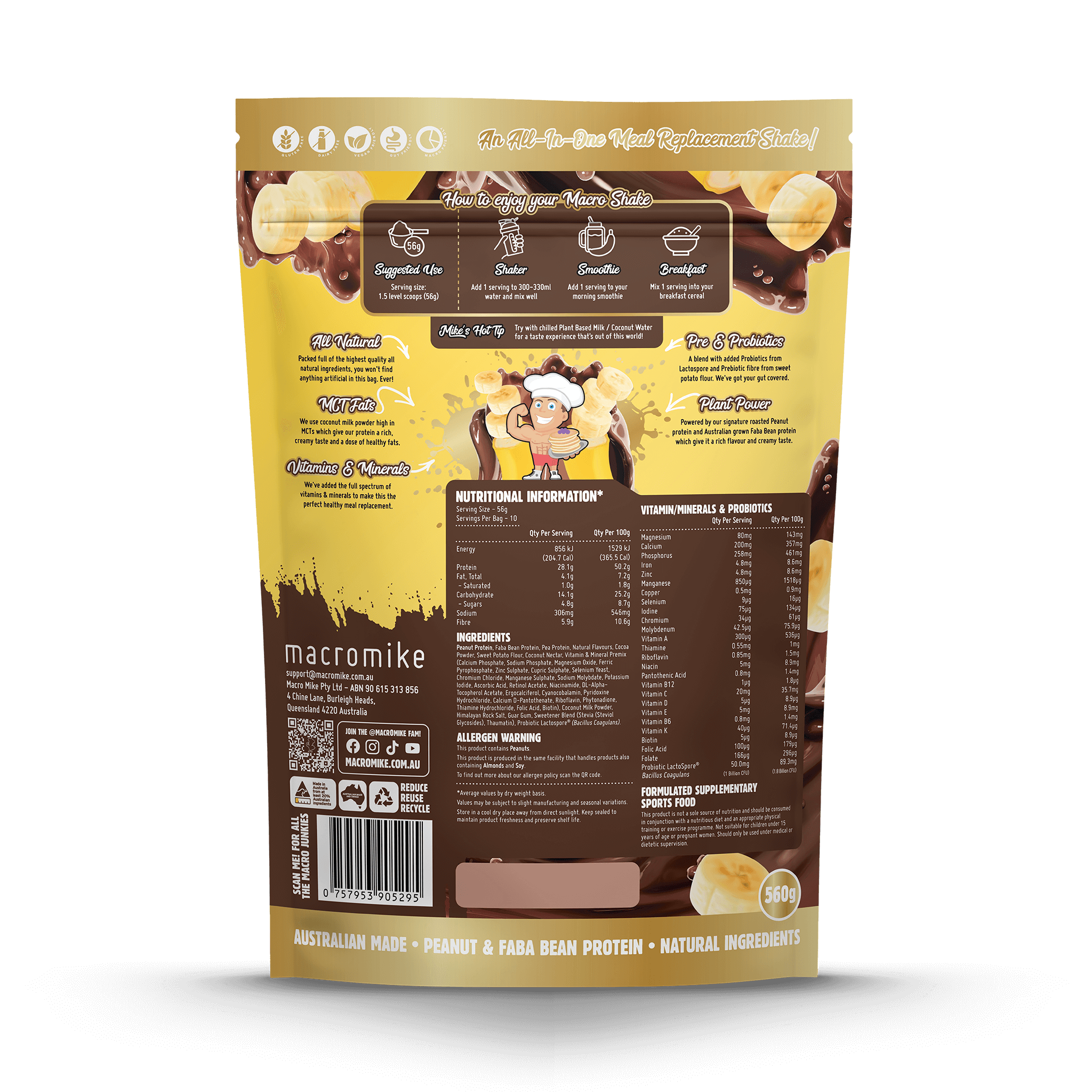 PB Chocolate Banana Peanut Macro Shake Meal Replacement (560g Bag)