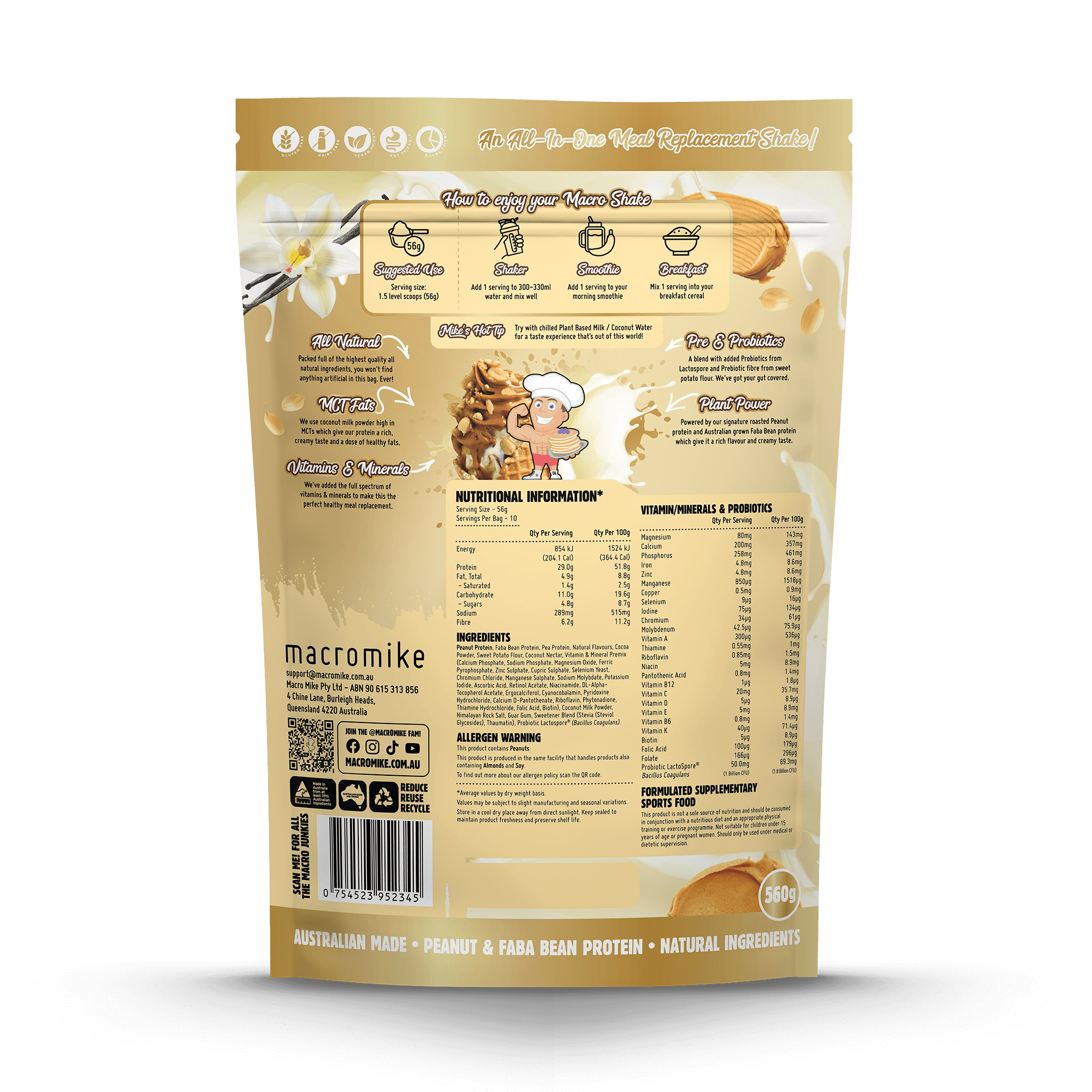 PB Vanilla Ice Cream Peanut Macro Shake Meal Replacement (560g Bag)