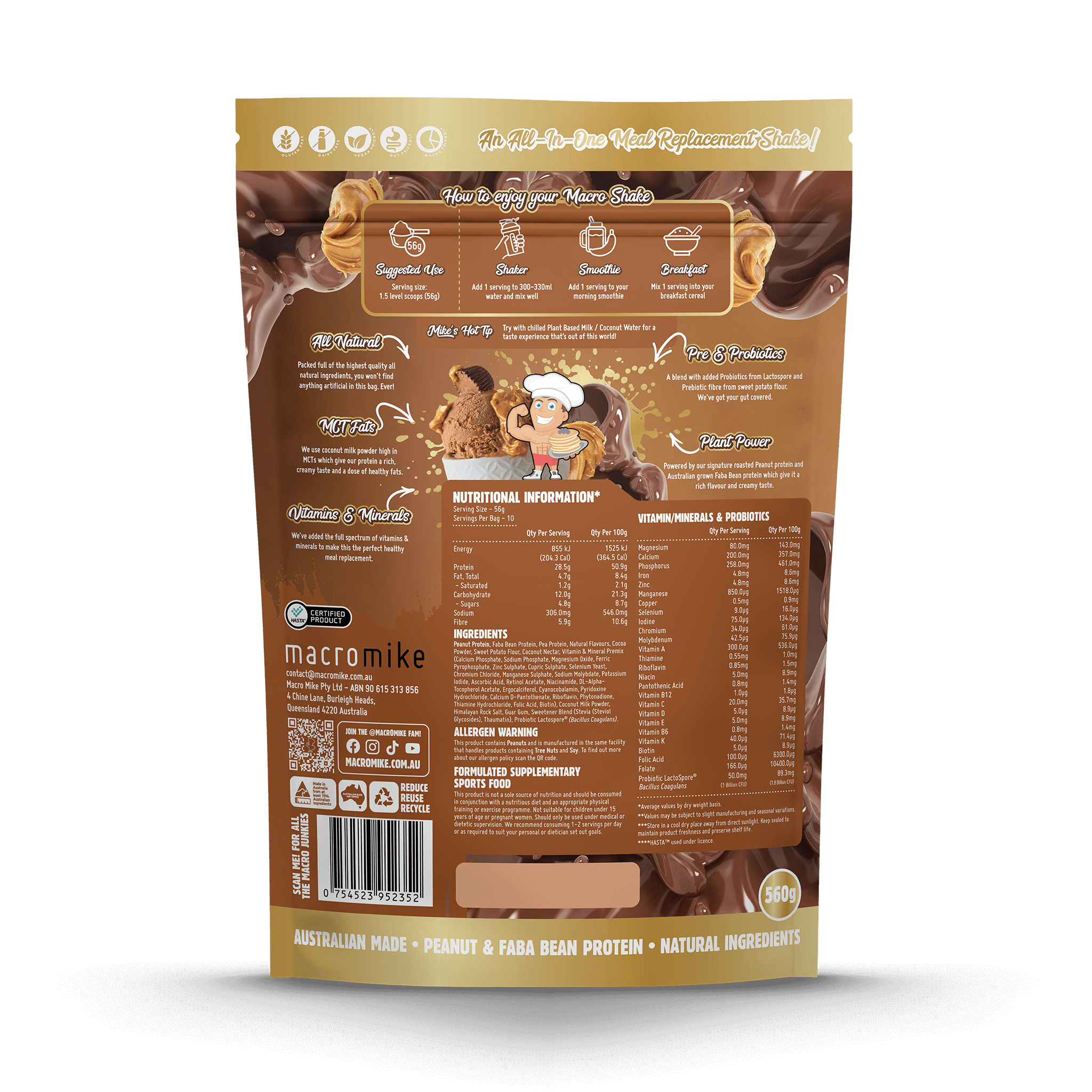 Choc Peanut Swirl Macro Shake Meal Replacement (560g Bag)