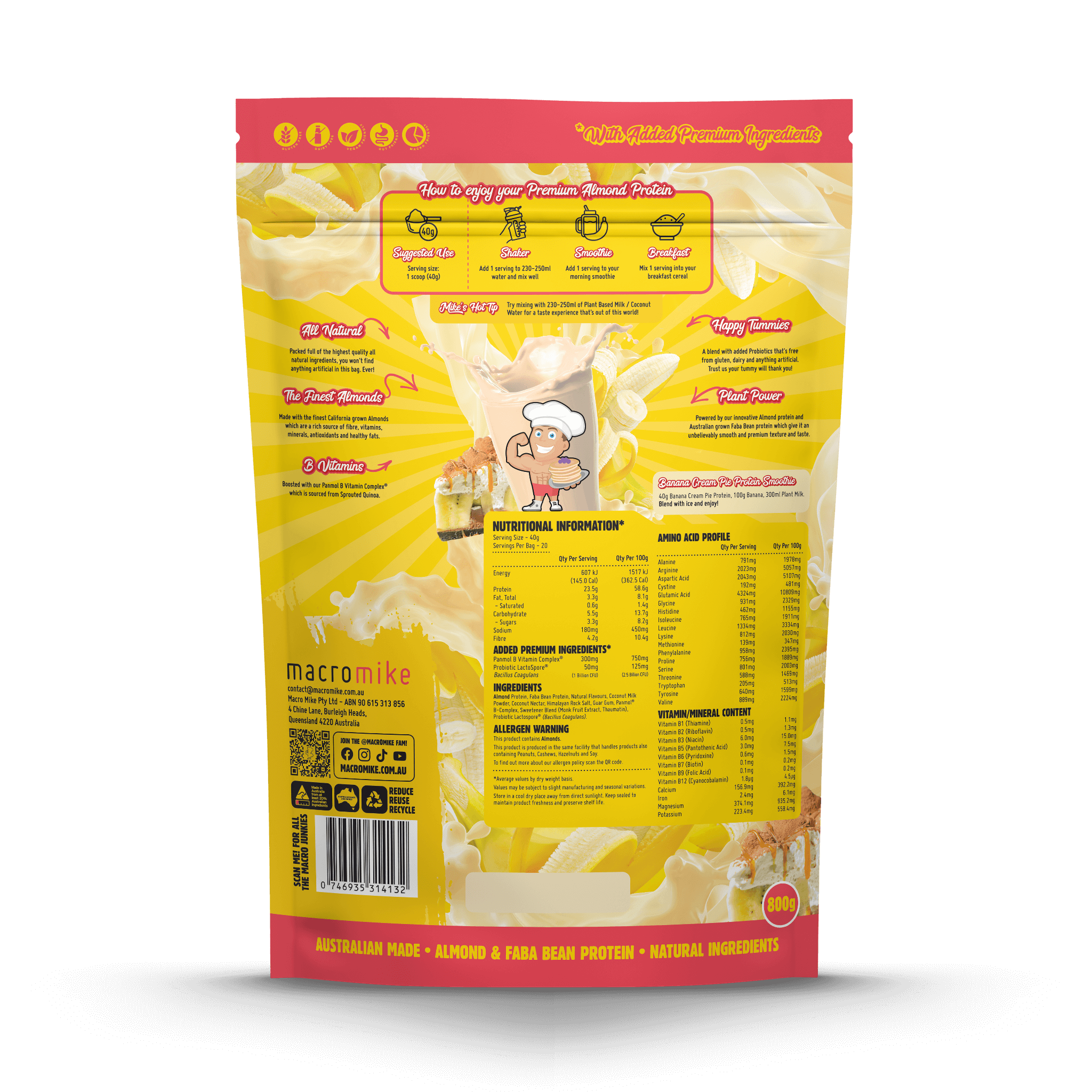 Banana Cream Pie Premium Almond Protein (800g Bag)