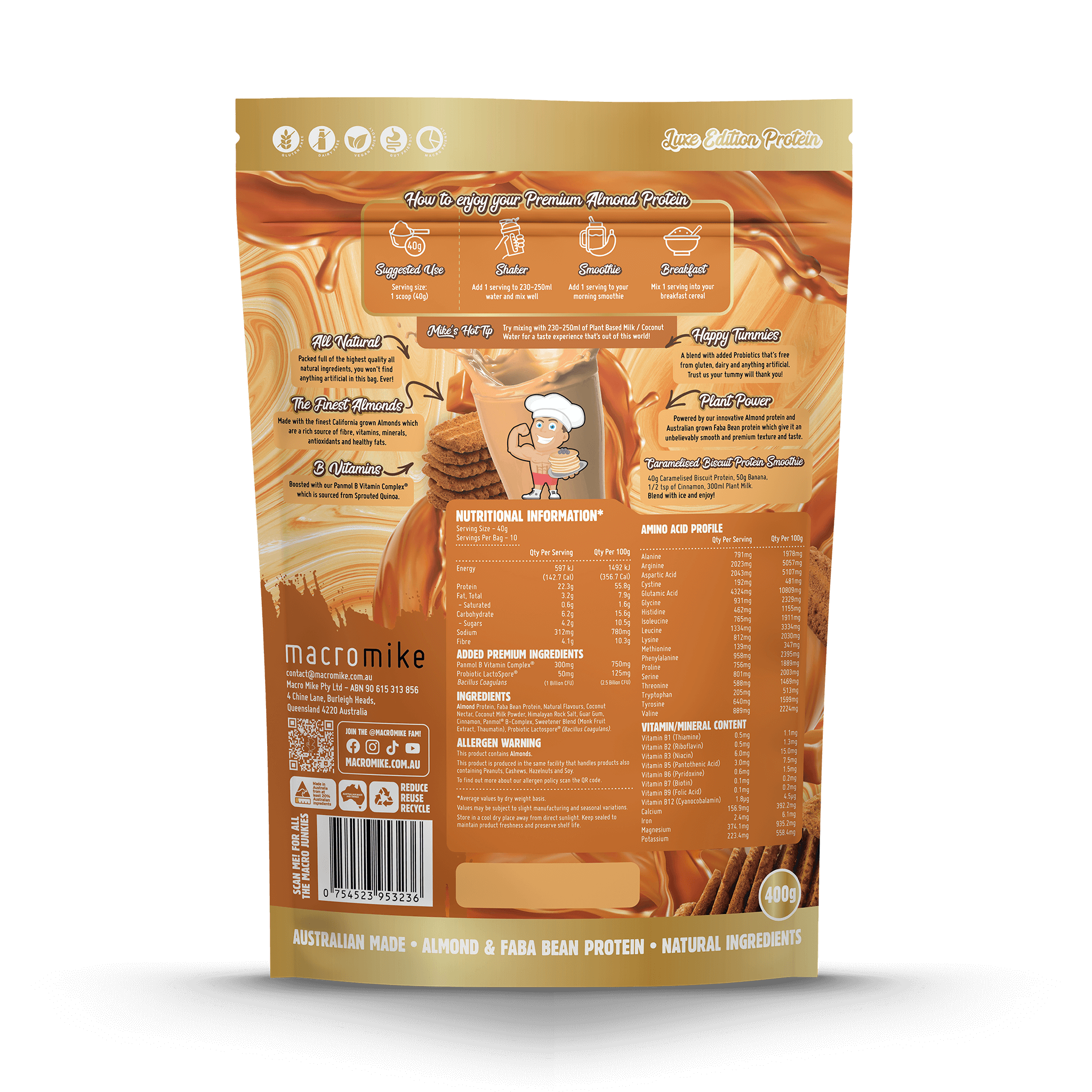 Caramelised Biscuit Premium Almond Protein (400g Bag)