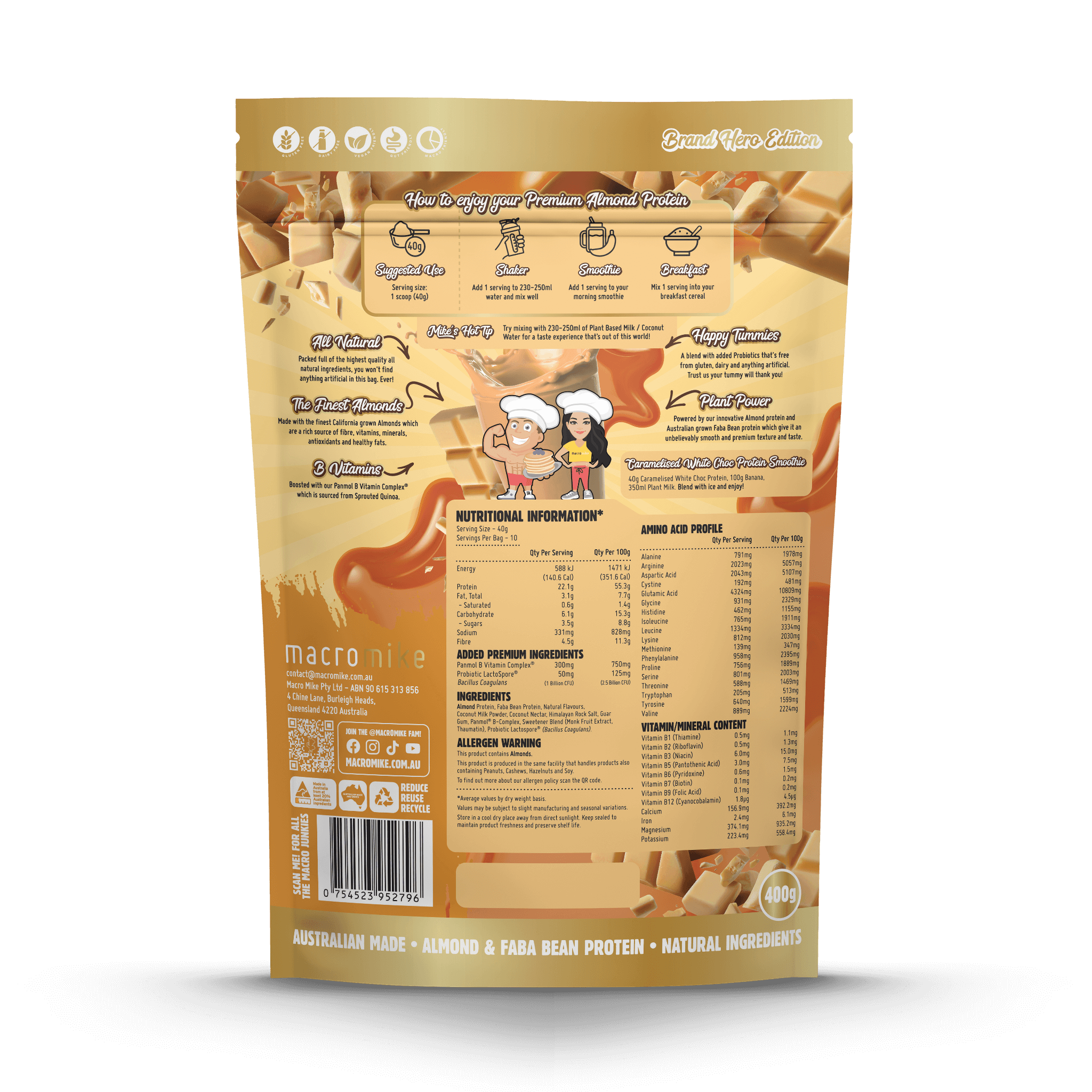 Caramelised White Choc Premium Almond Protein (400g Bag)
