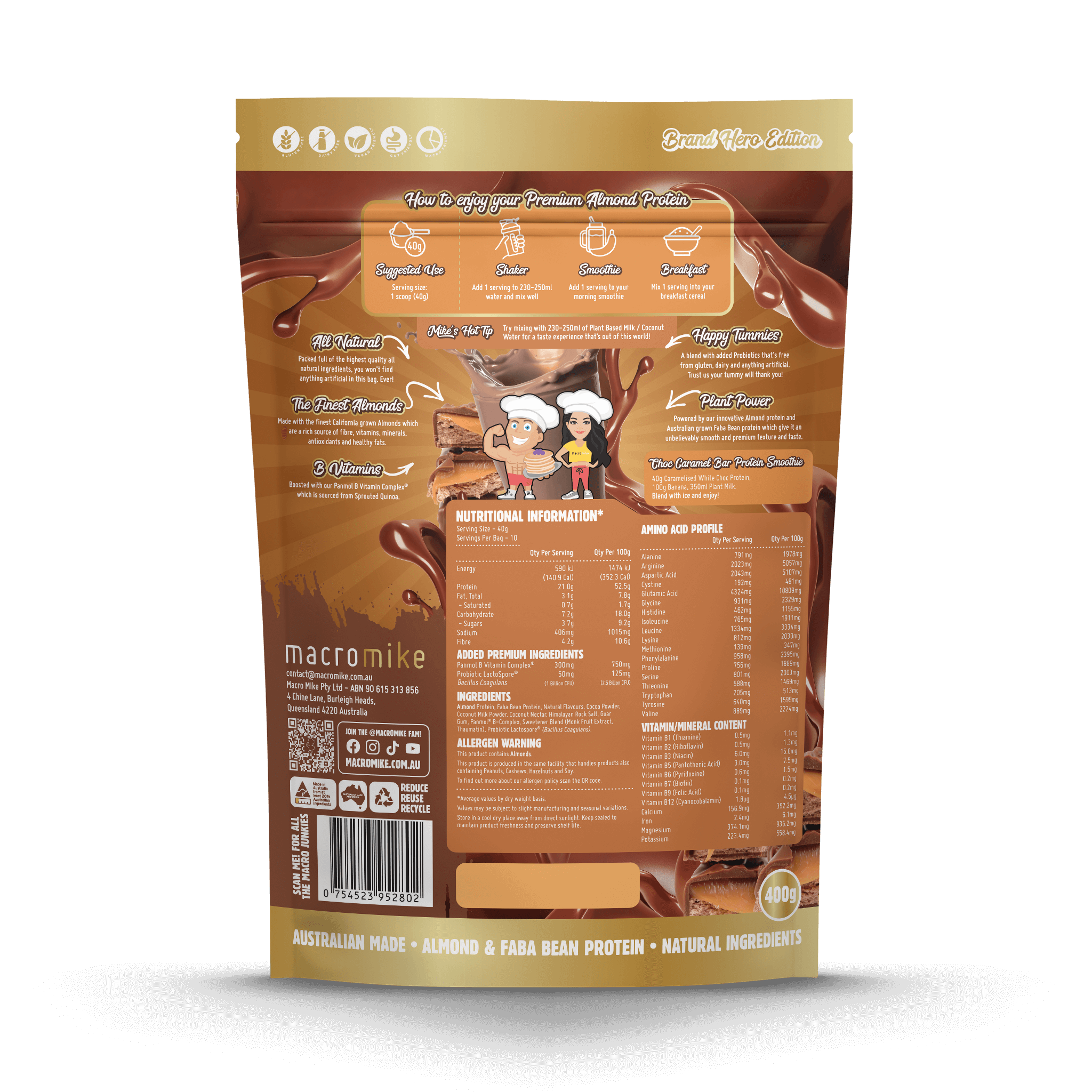 Choc Caramel Bar Premium Almond Protein (400g Bag)