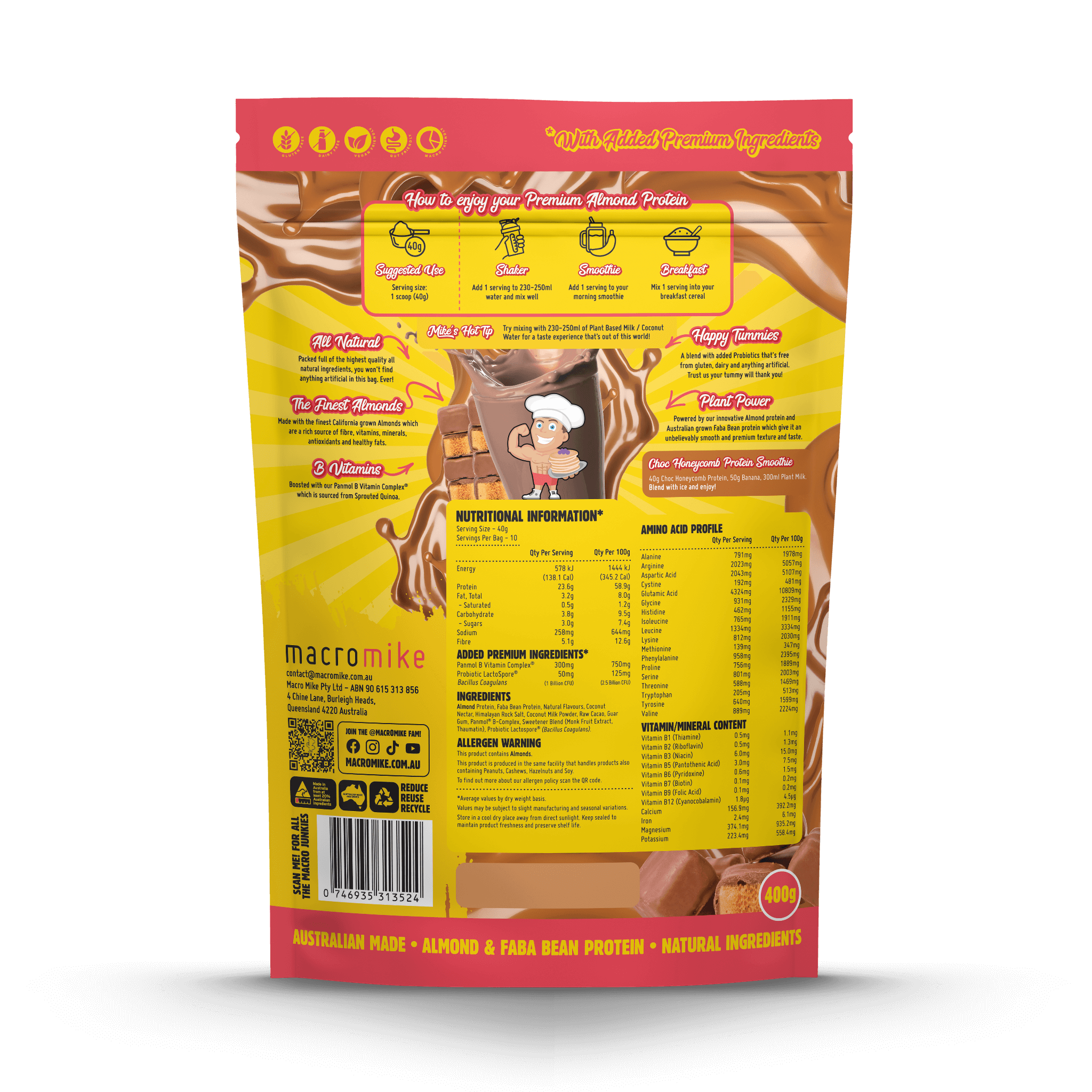 Choc Honeycomb Premium Almond Protein (400g Bag)