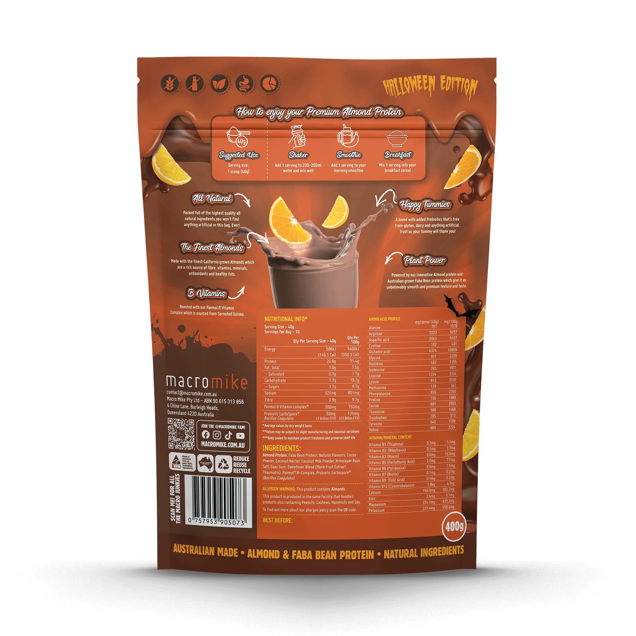 Choc Horr-Orange Premium Almond Protein (400g Bag)