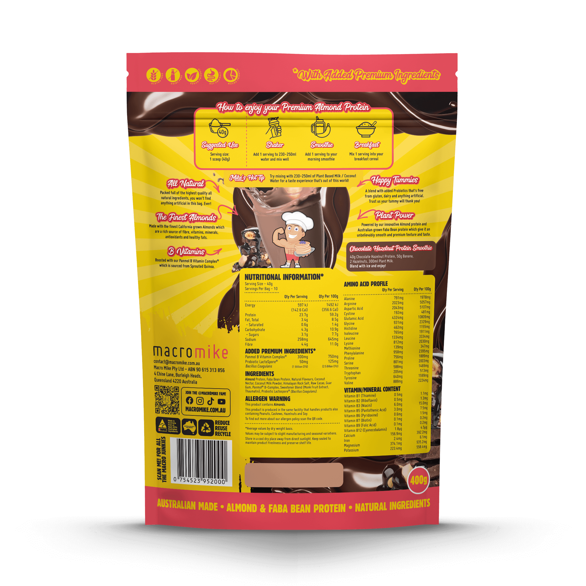 Chocolate Hazelnut Premium Almond Protein (400g Bag)