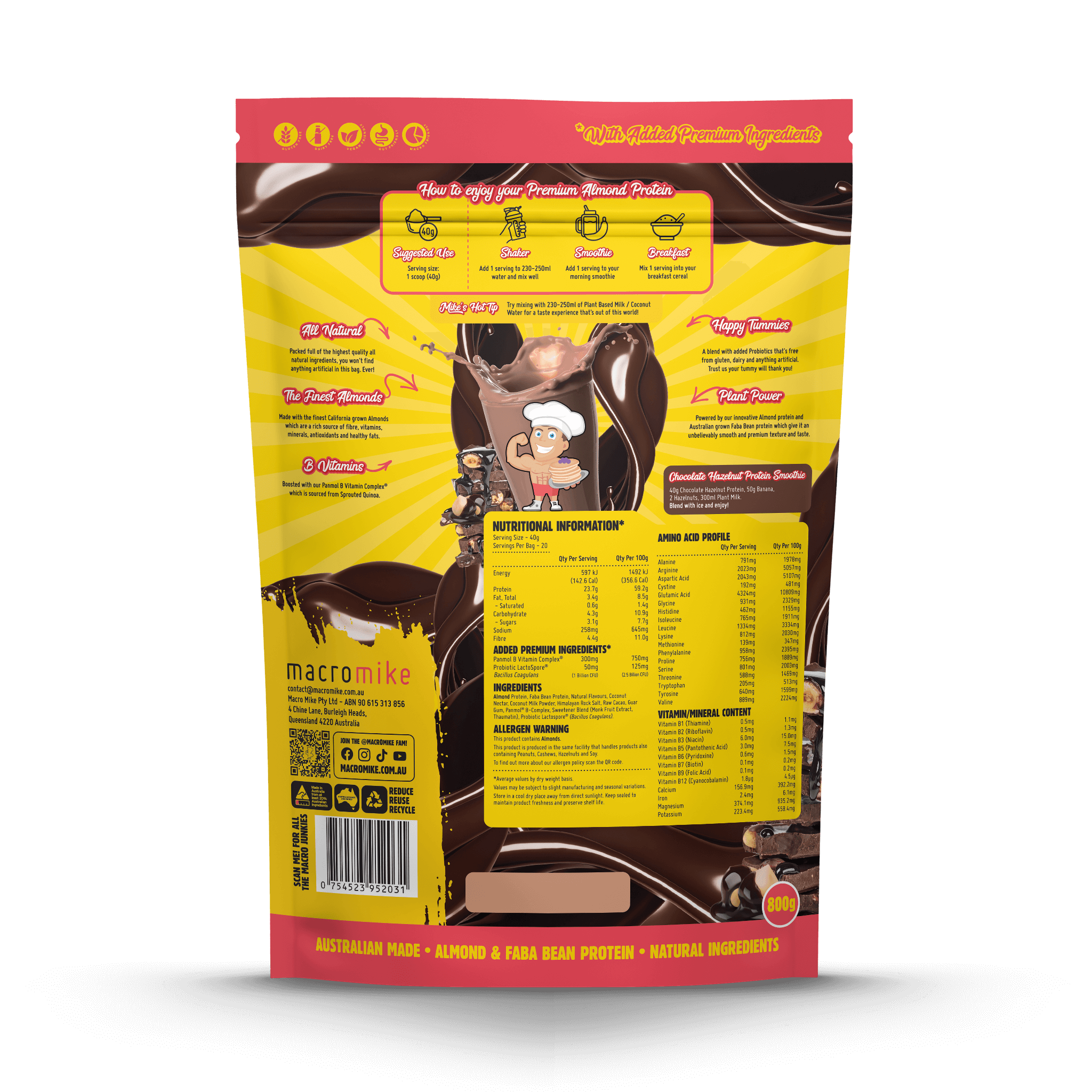 Chocolate Hazelnut Premium Almond Protein (800g Bag)