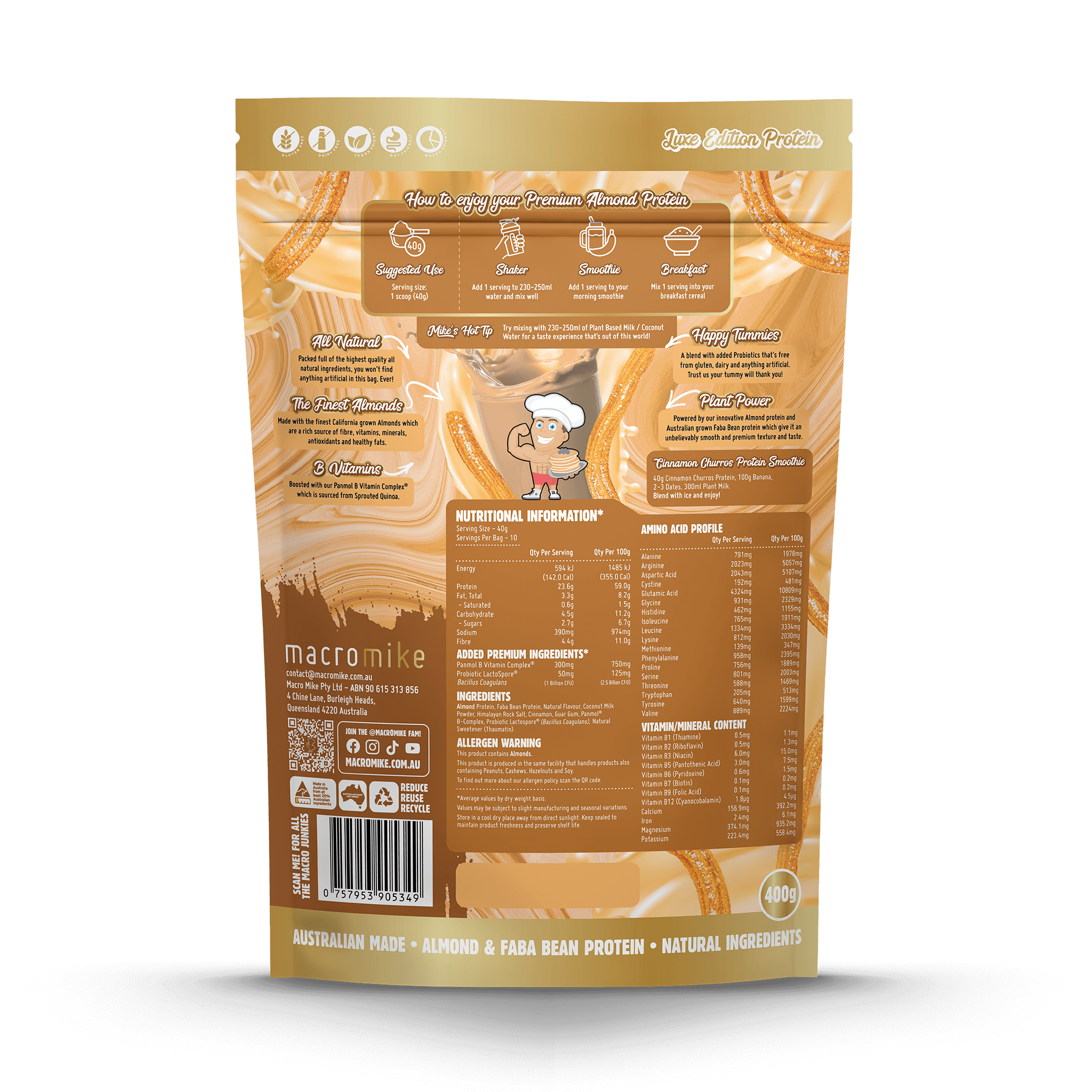 Cinnamon Churros Premium Almond Protein (400g Bag)