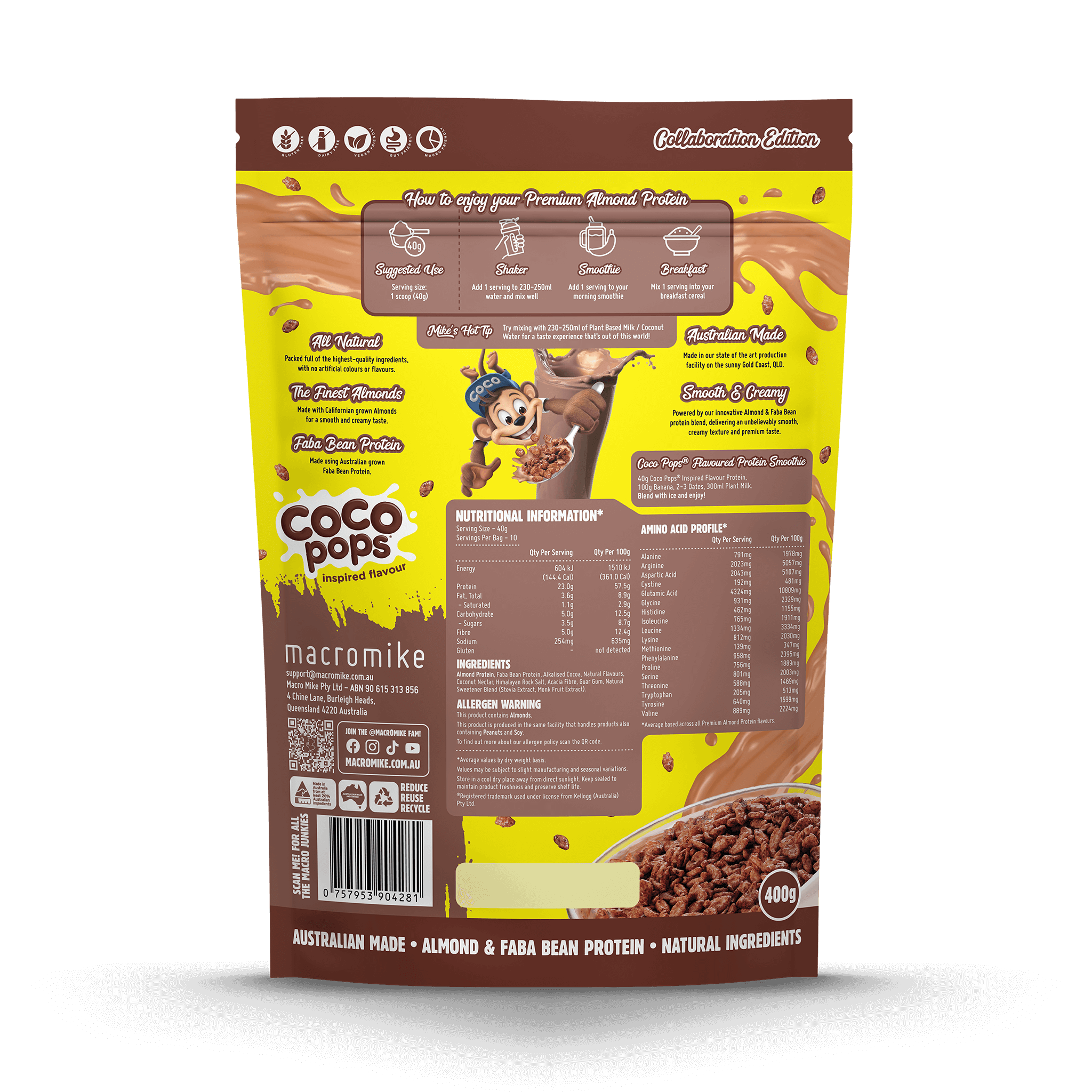Macro Mike x Kellogg's Coco Pops Premium Almond Protein (400g Bag)