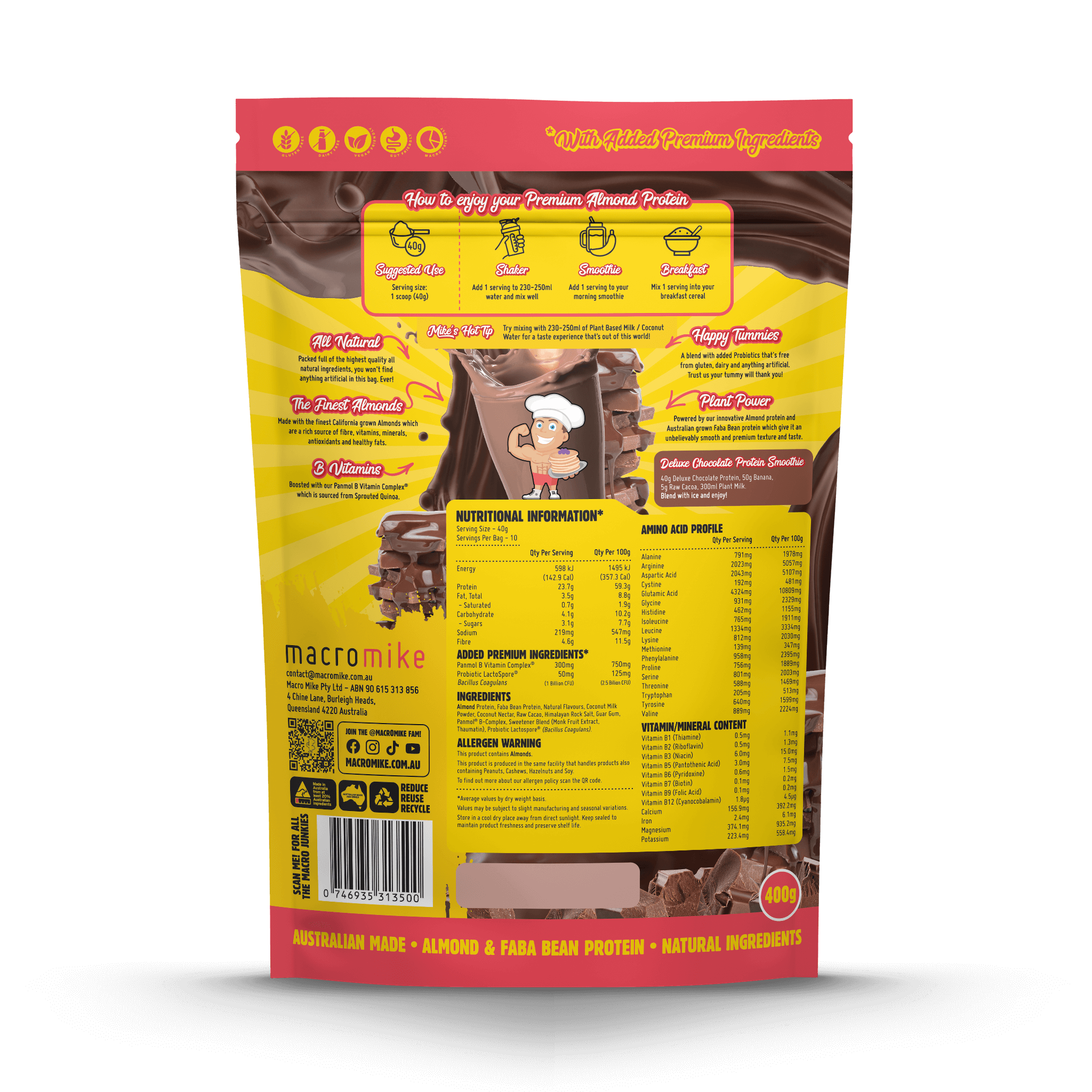 Deluxe Chocolate Premium Almond Protein (400g Bag)