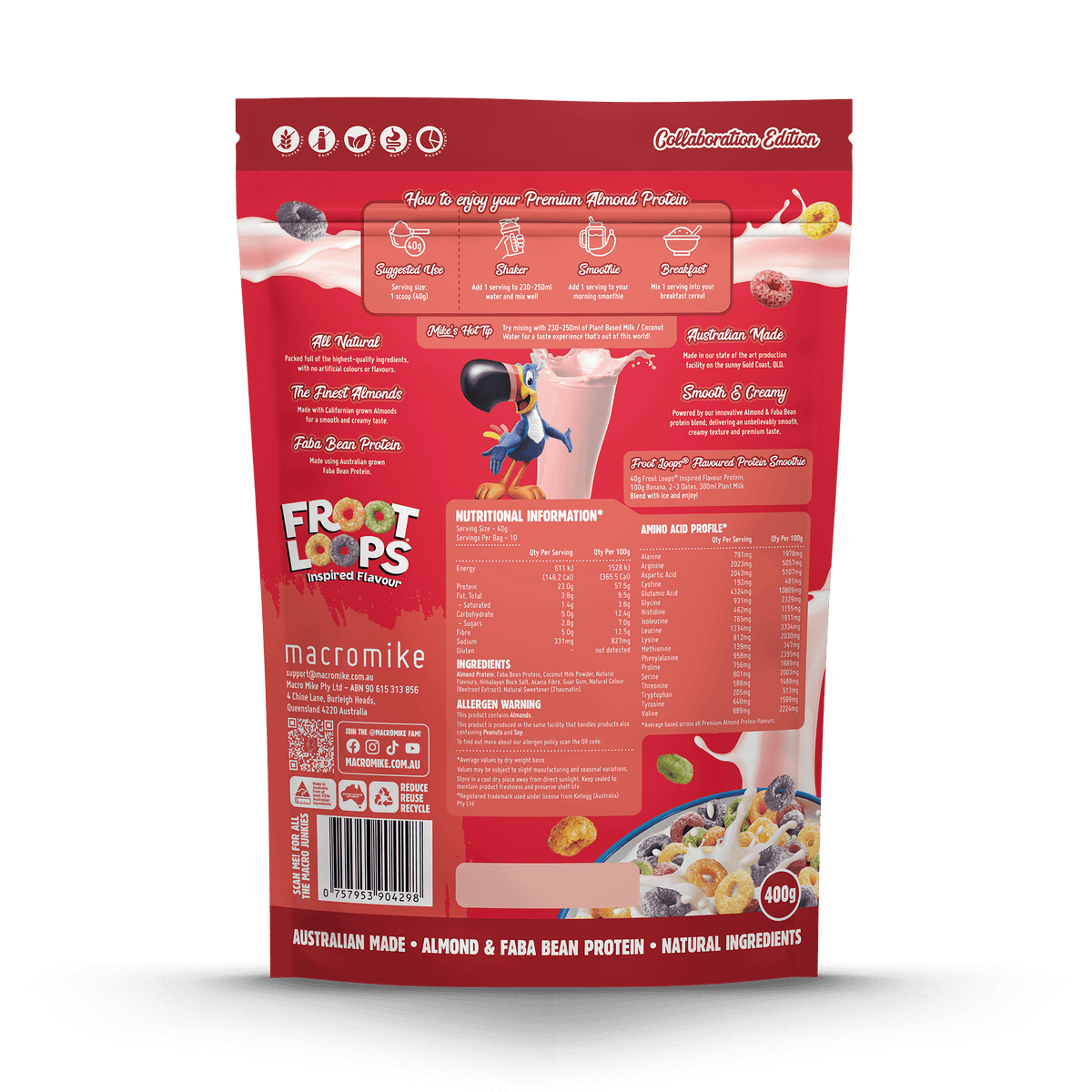Macro Mike x Kellogg's Froot Loops Premium Almond Protein (400g Bag)