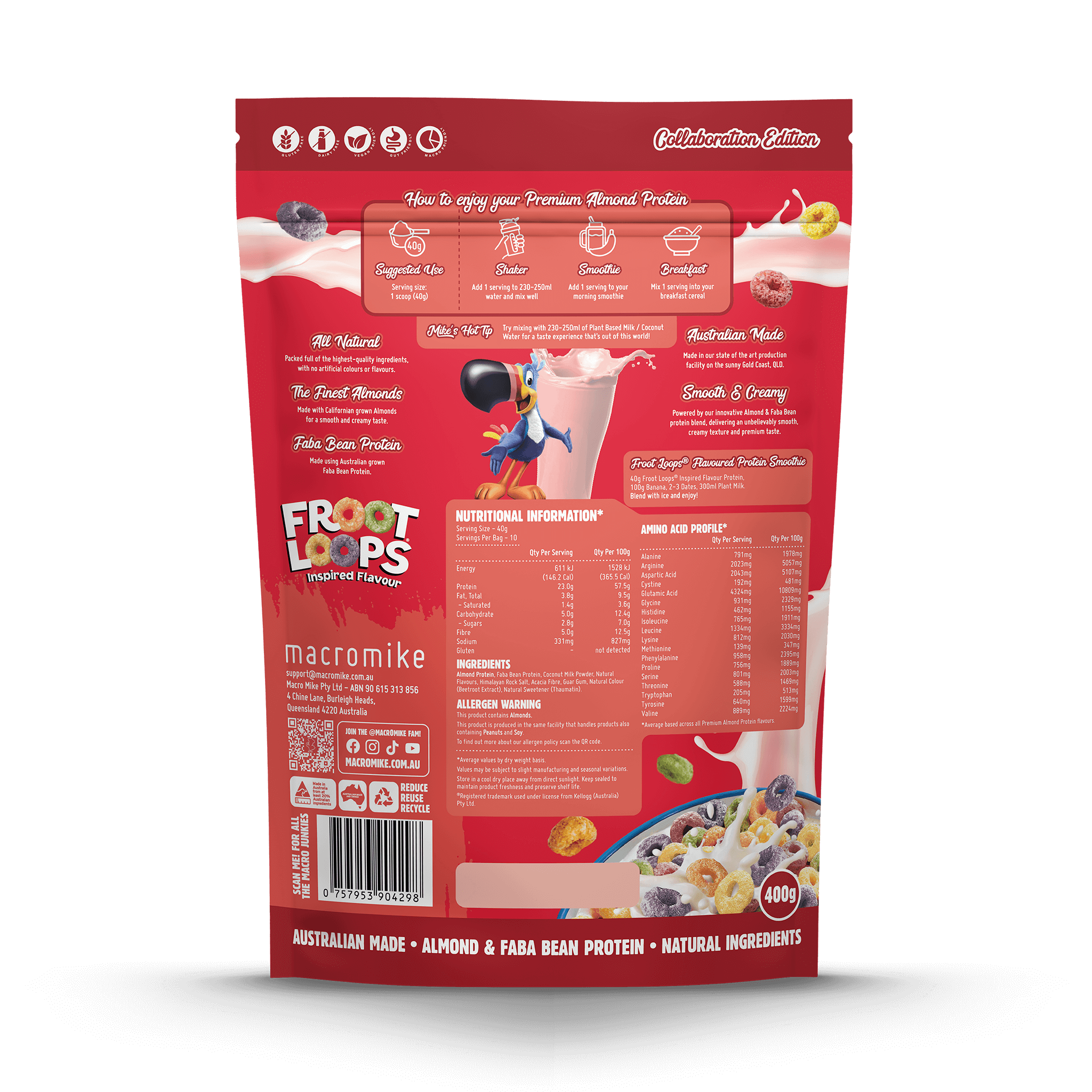 Macro Mike x Kellogg's Froot Loops Premium Almond Protein (400g Bag)