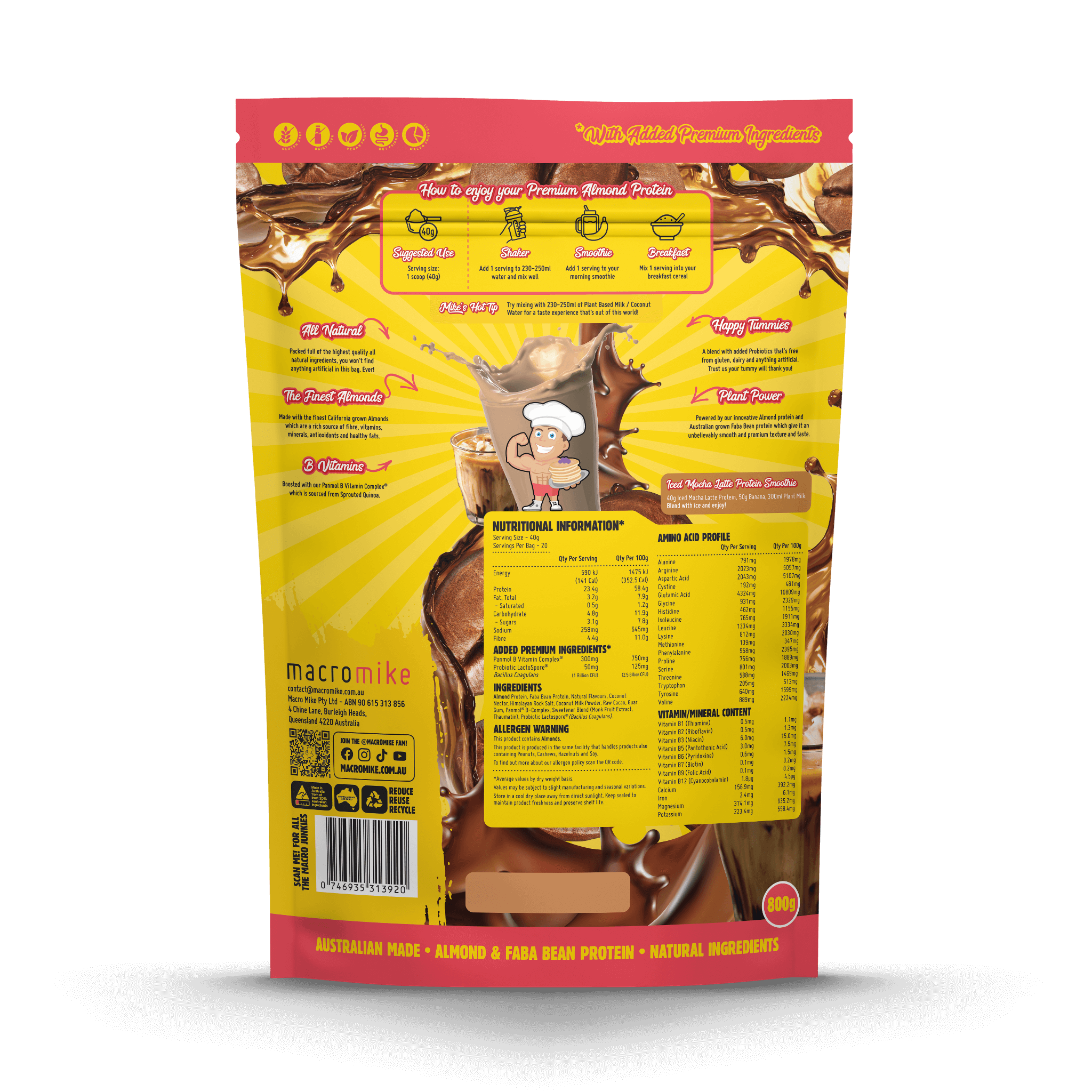 Iced Mocha Latte Premium Almond Protein (800g Bag)