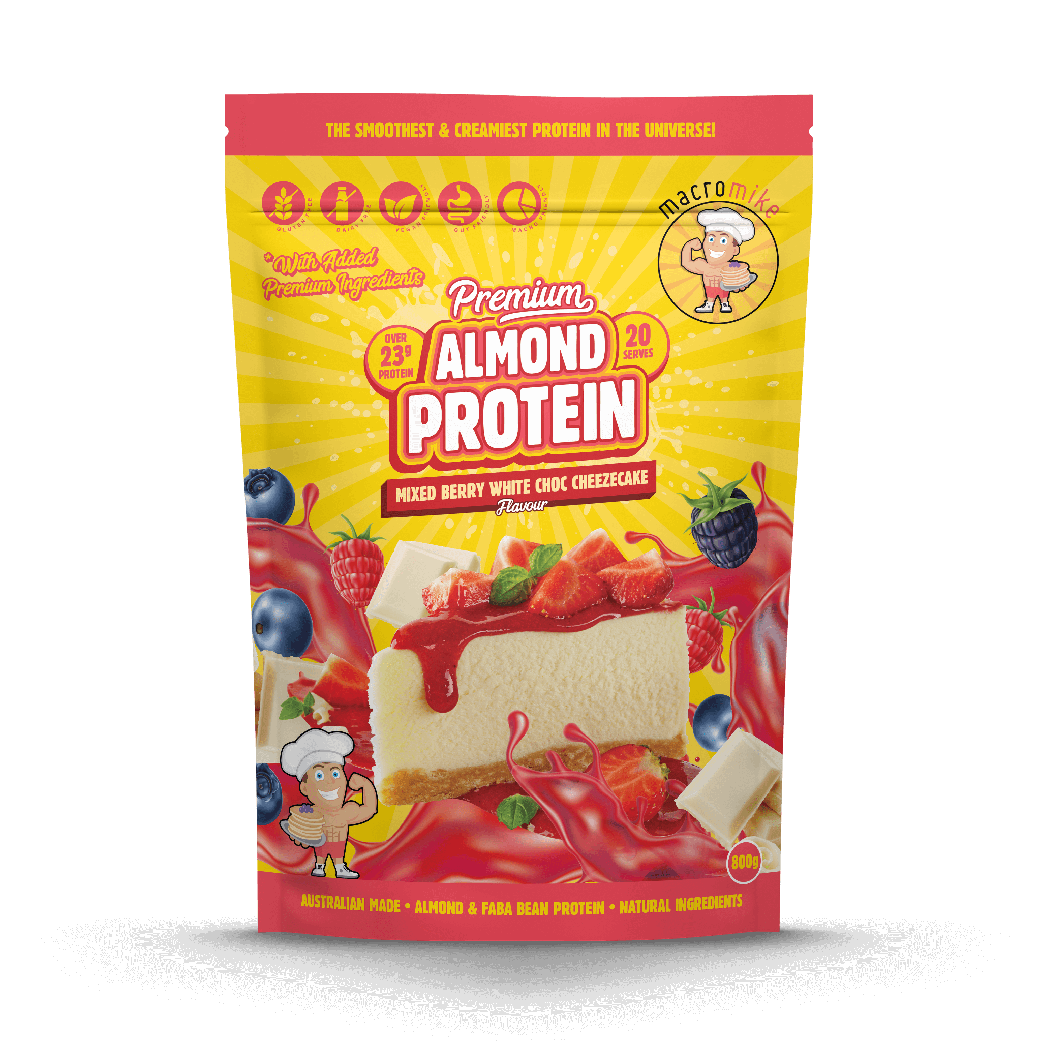 Mixed Berry White Choc Cheezecake Premium Almond Protein (800g Bag)