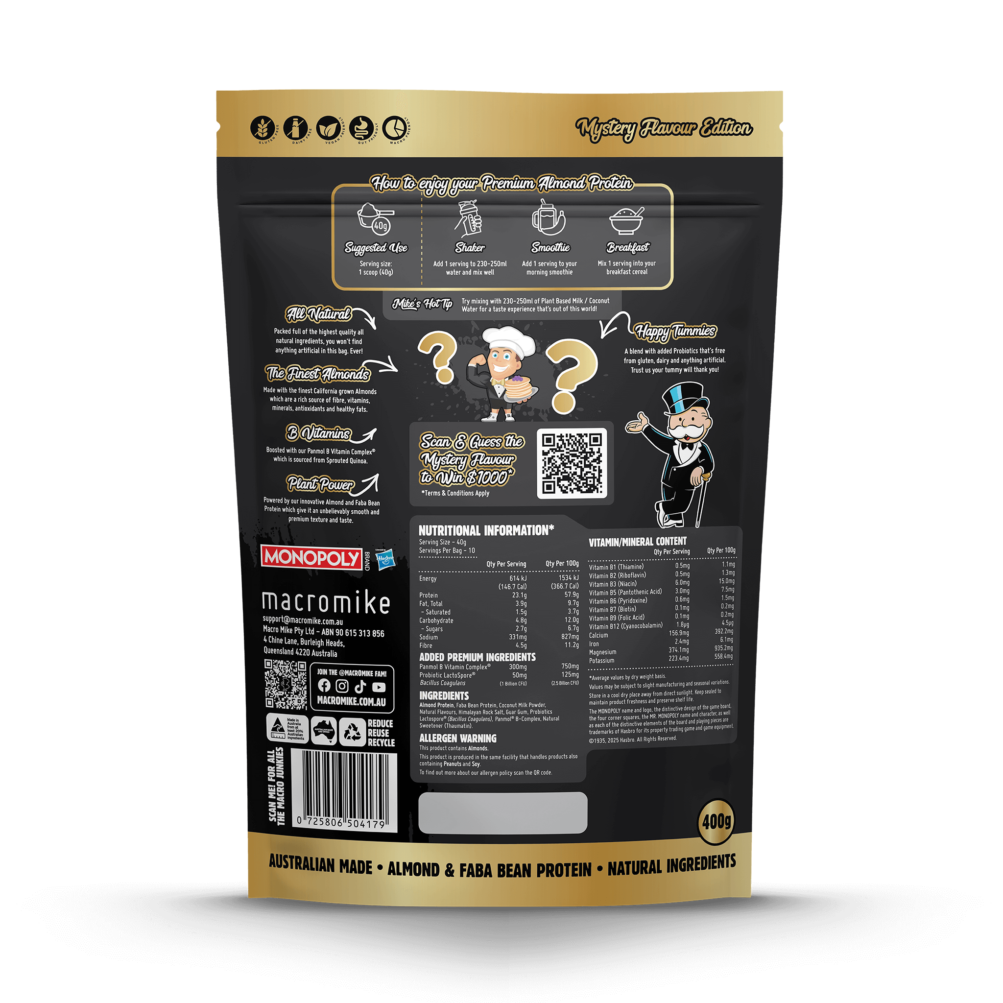 Macro Mike x Monopoly Mystery Premium Almond Protein (400g Bag)