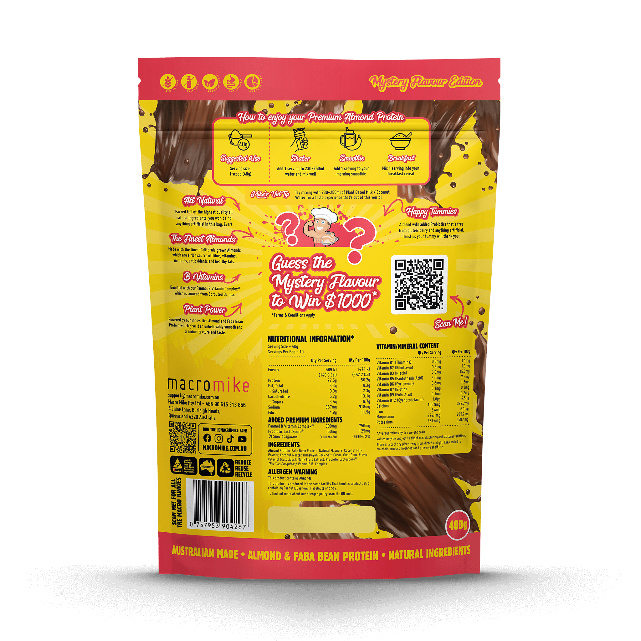 Chocolate Caramel Premium Almond Protein (400g Bag)
