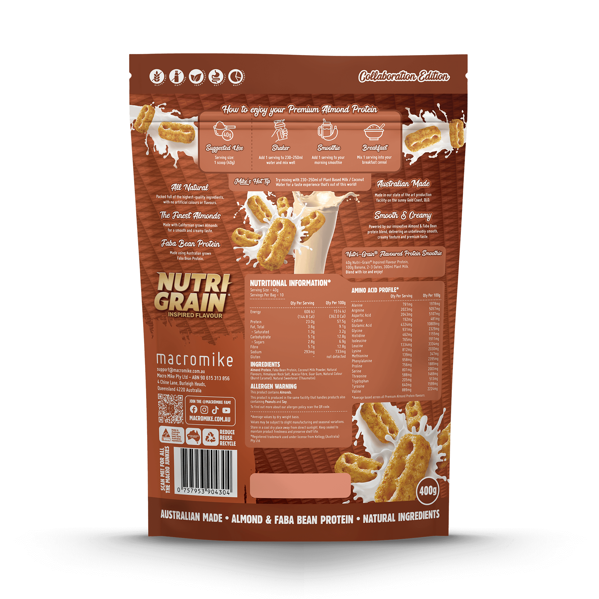 Macro Mike x Kellogg's Nutri-Grain Premium Almond Protein (400g Bag)