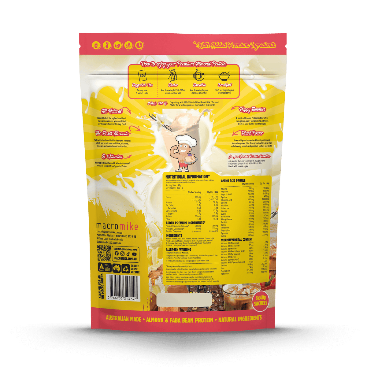 Premium Almond Protein Sample Pack (8 x 40g Sachets)